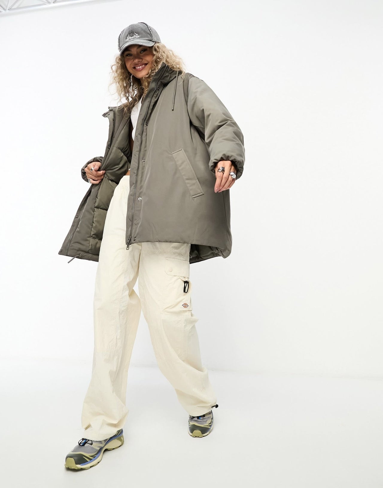 Weekday Honey oversized cocoon coat in khaki green - ASOS Sample Sale EU Store