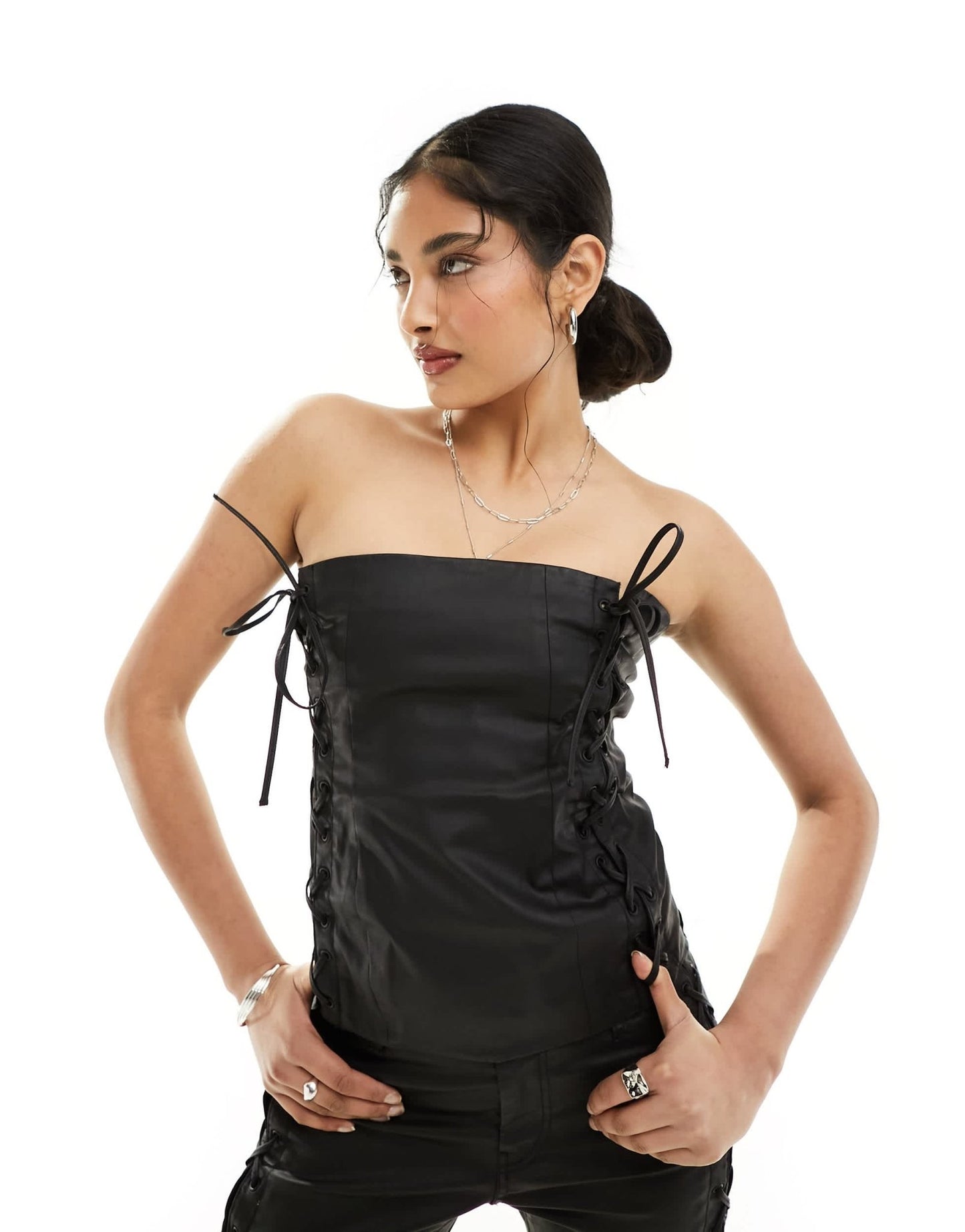 Weekday Ima co - ord lace up corset top in black - ASOS Sample Sale EU Store