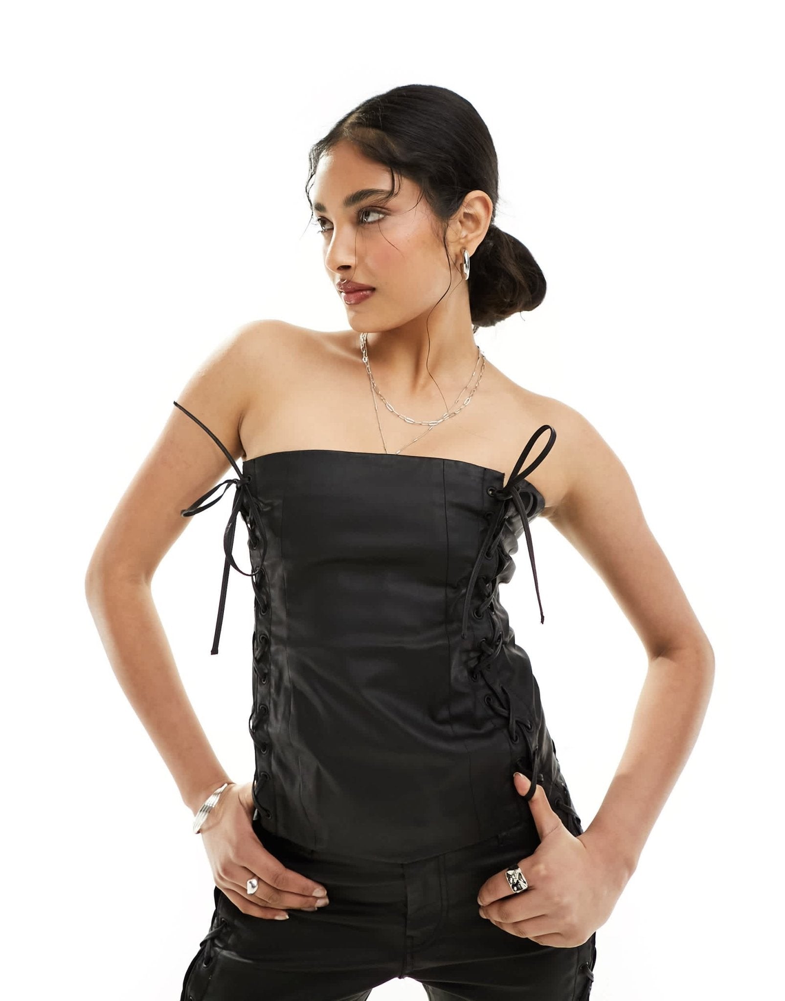 Weekday Ima co - ord lace up corset top in black - ASOS Sample Sale EU Store