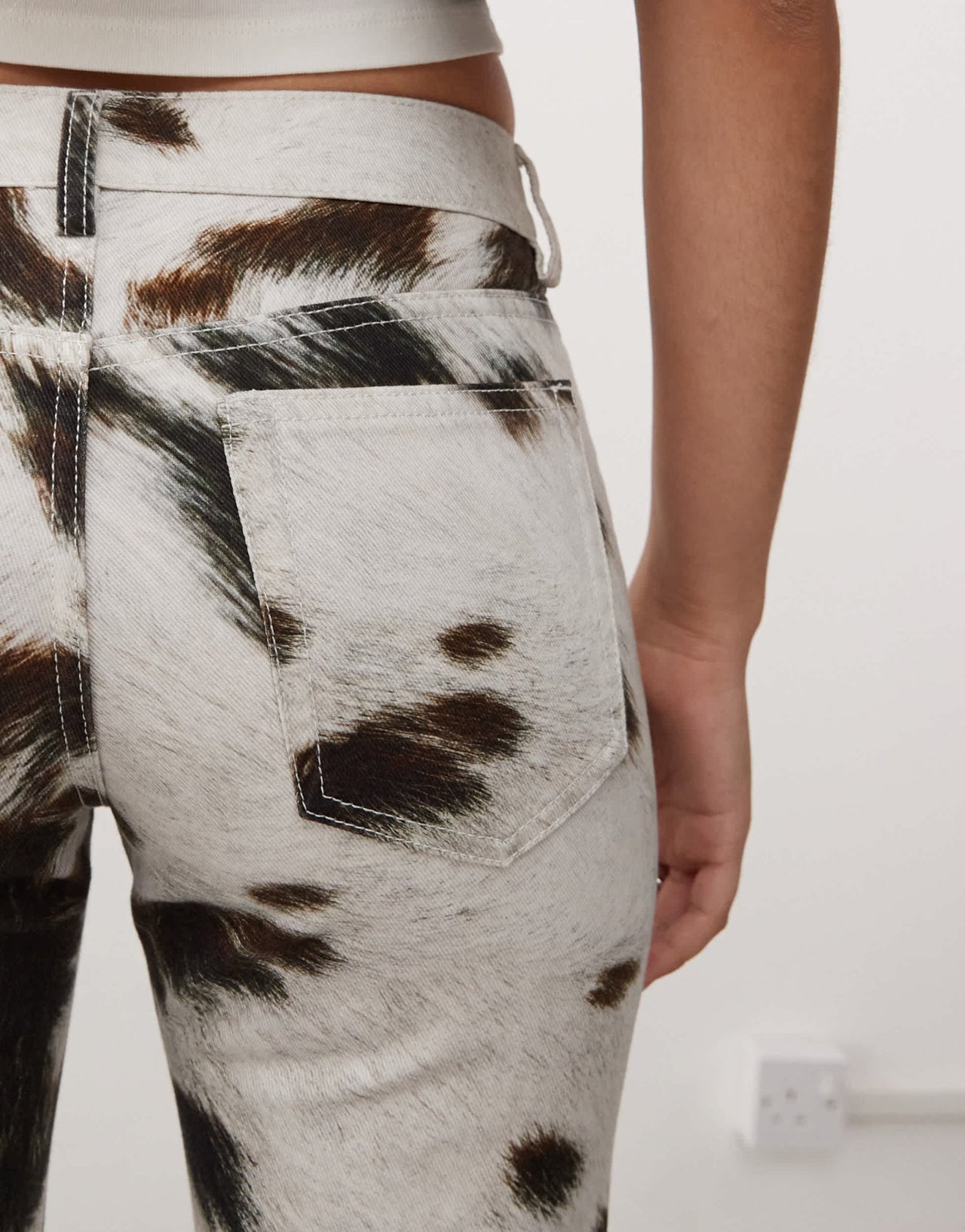 Weekday low waist straight leg trousers in cow print - ASOS Sample Sale EU Store