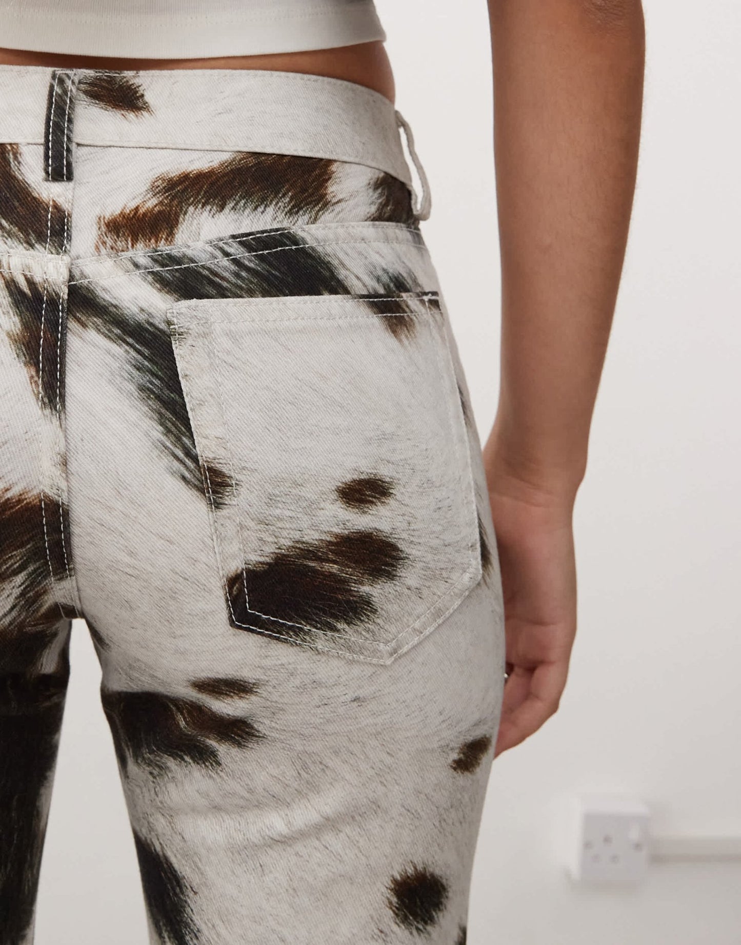 Weekday low waist straight leg trousers in cow print - ASOS Sample Sale EU Store