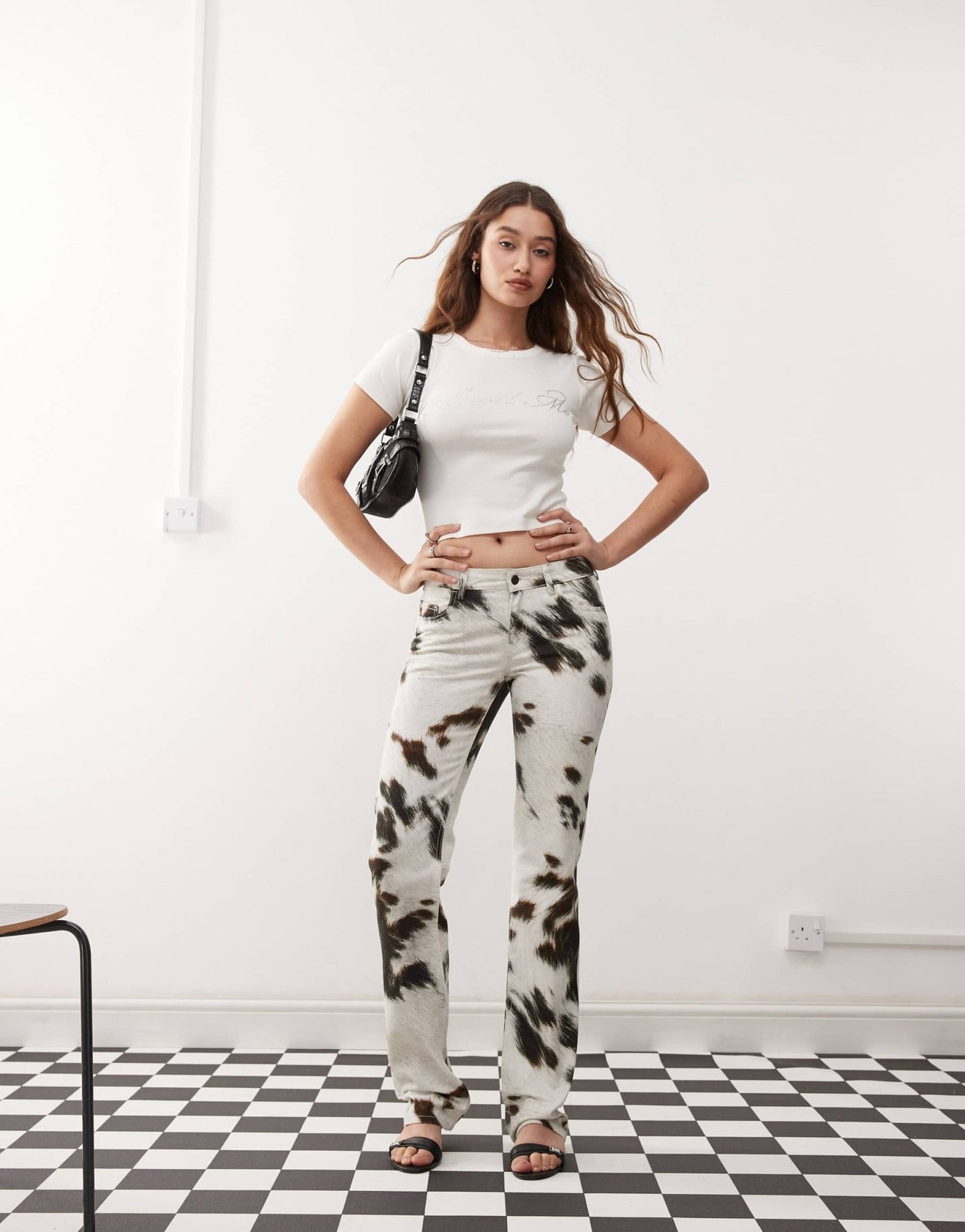 Weekday low waist straight leg trousers in cow print - ASOS Sample Sale EU Store