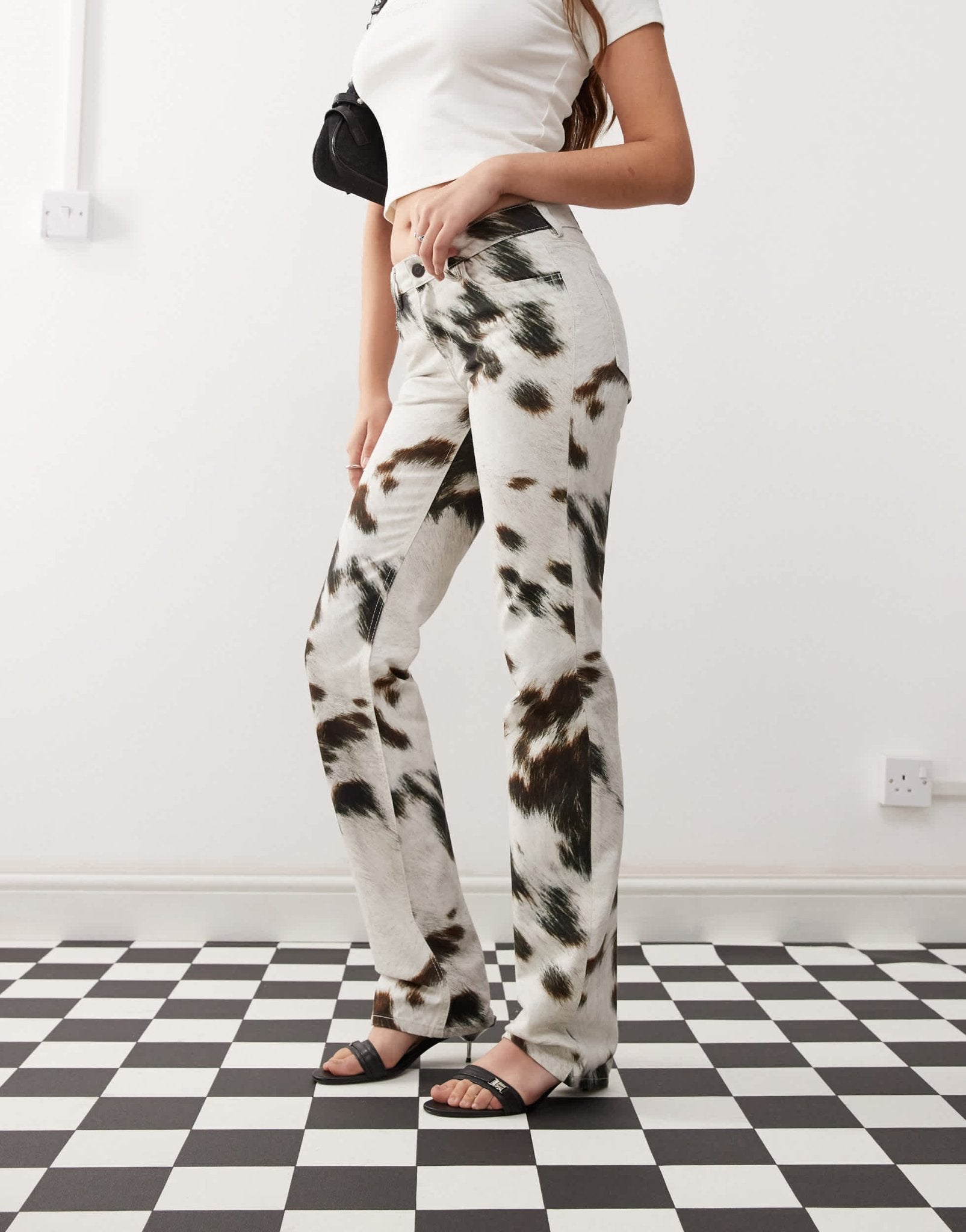 Weekday low waist straight leg trousers in cow print - ASOS Sample Sale EU Store
