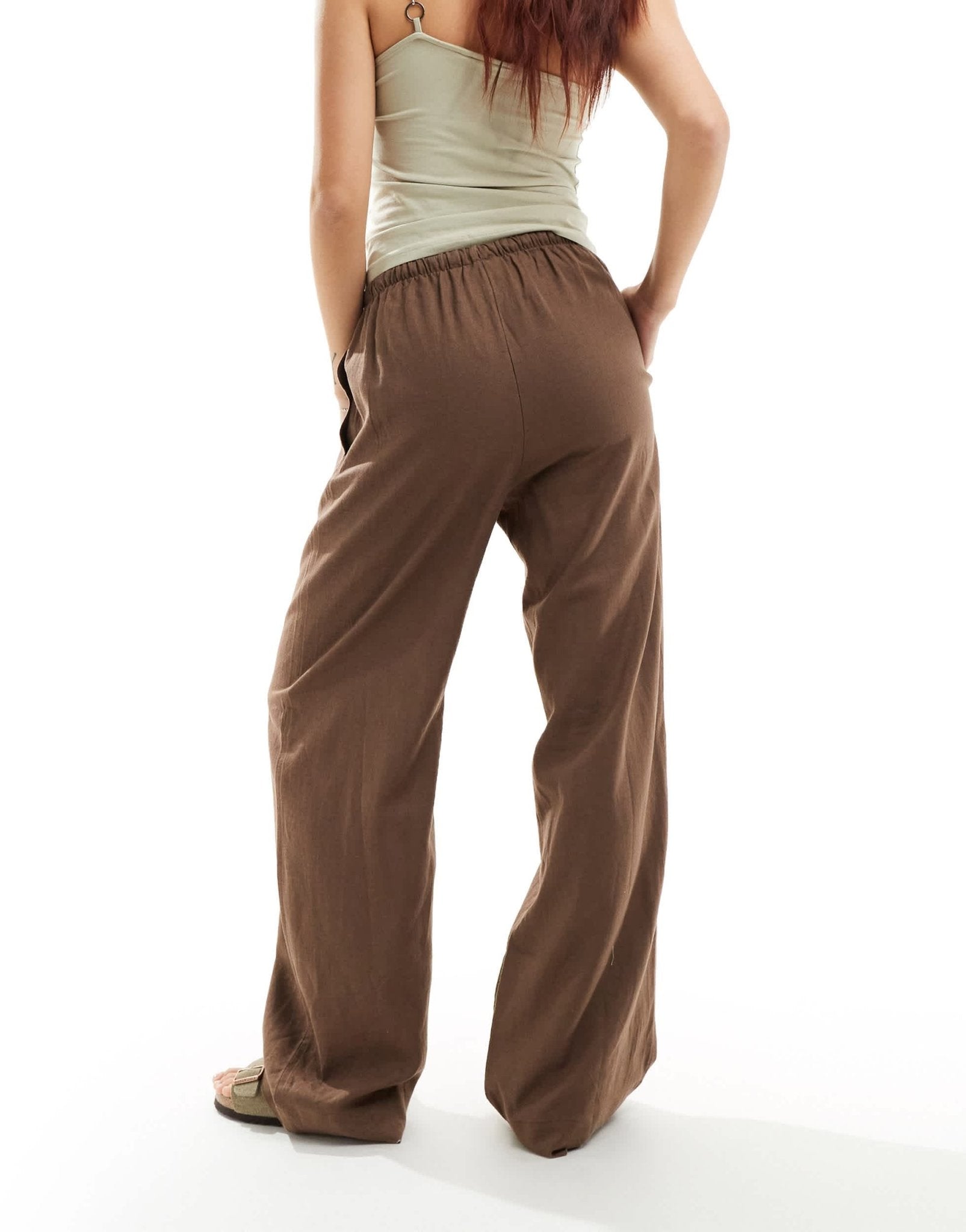 Weekday Mia linen mix trousers in brown - ASOS Sample Sale EU Store