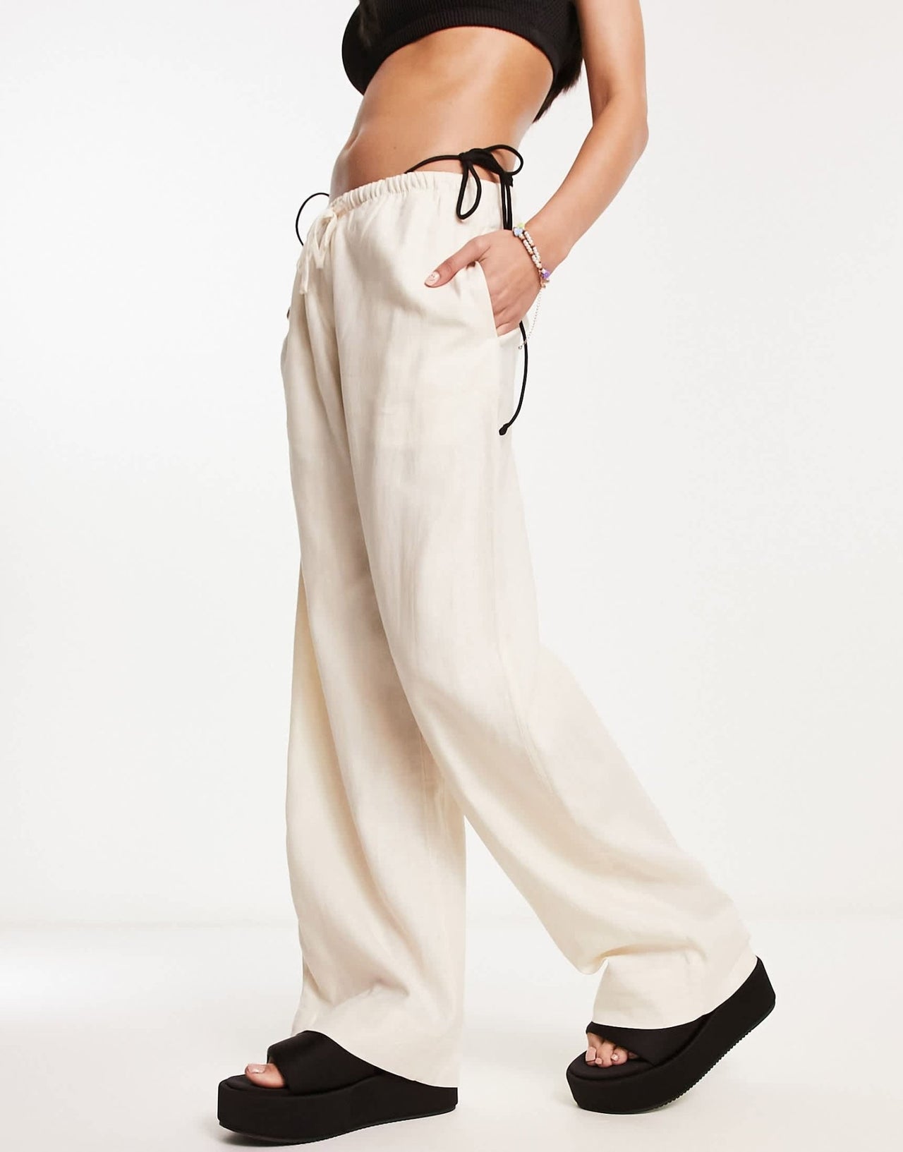 Weekday Mia linen mix trousers in off - white - ASOS Sample Sale EU Store