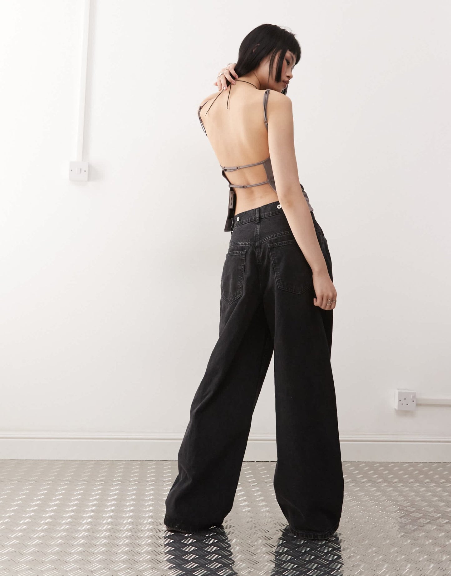 Weekday Micha cami top with open back in mole - ASOS Sample Sale EU Store