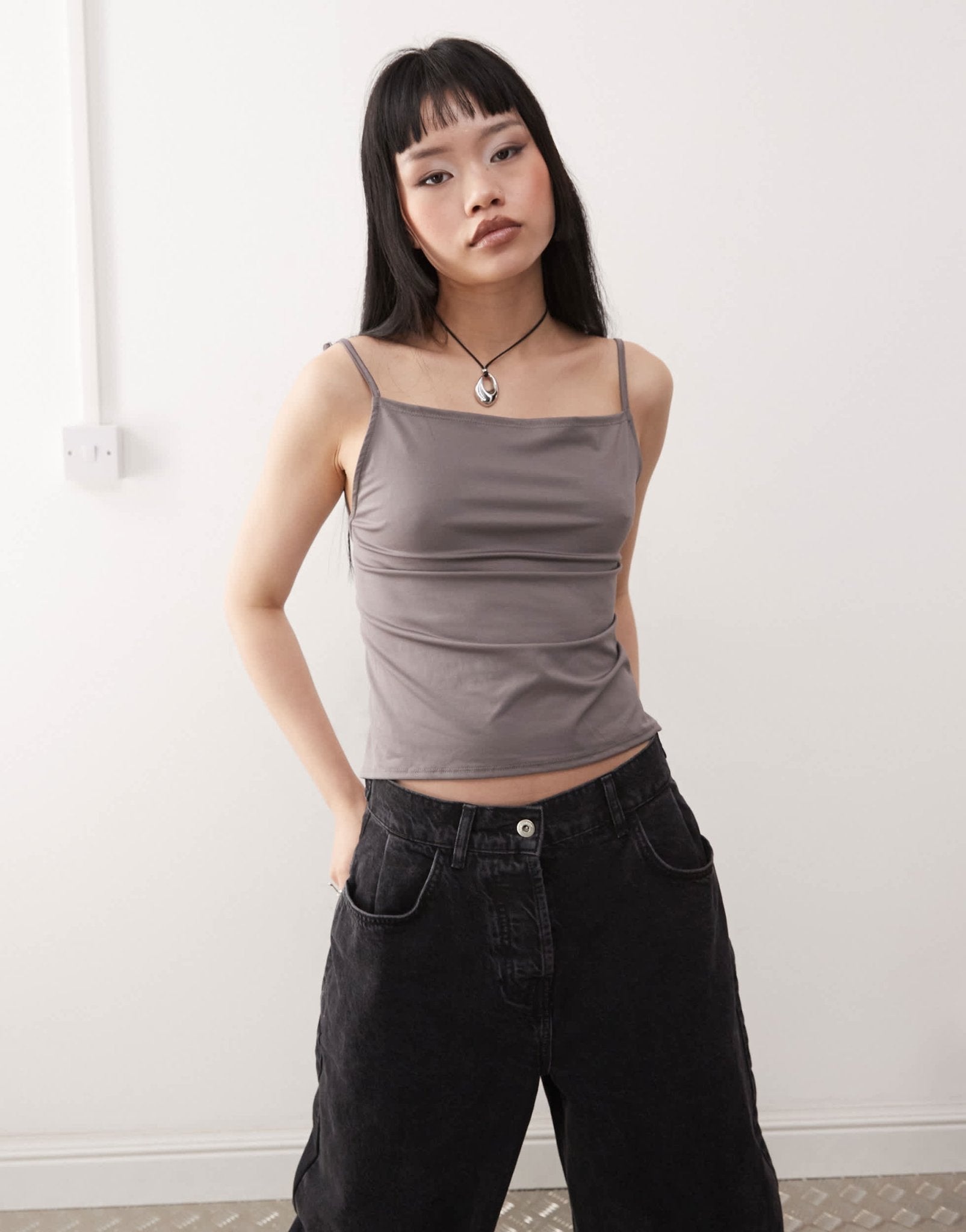 Weekday Micha cami top with open back in mole - ASOS Sample Sale EU Store