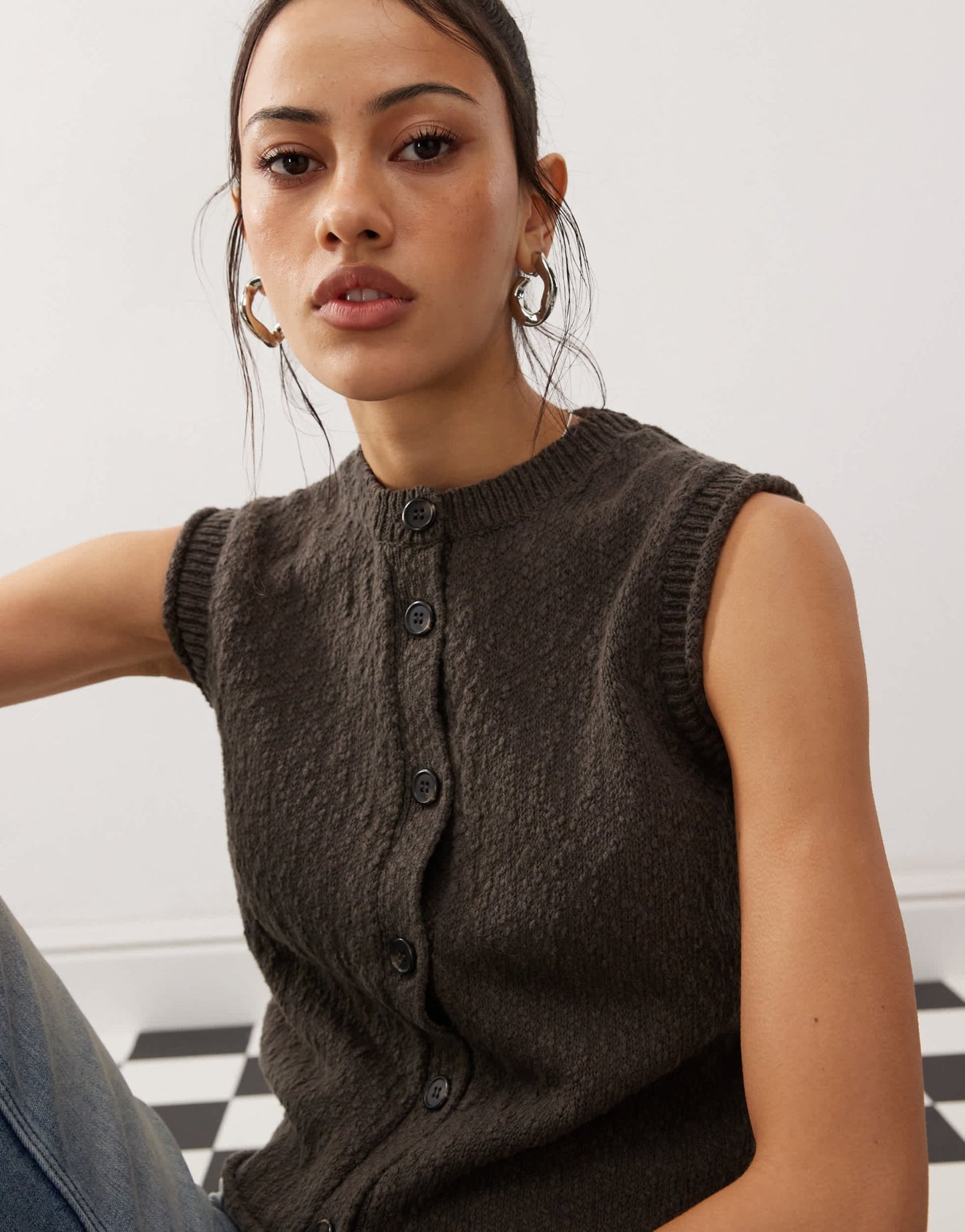 Weekday Olina textured knitted vest in dark mole - ASOS Sample Sale EU Store