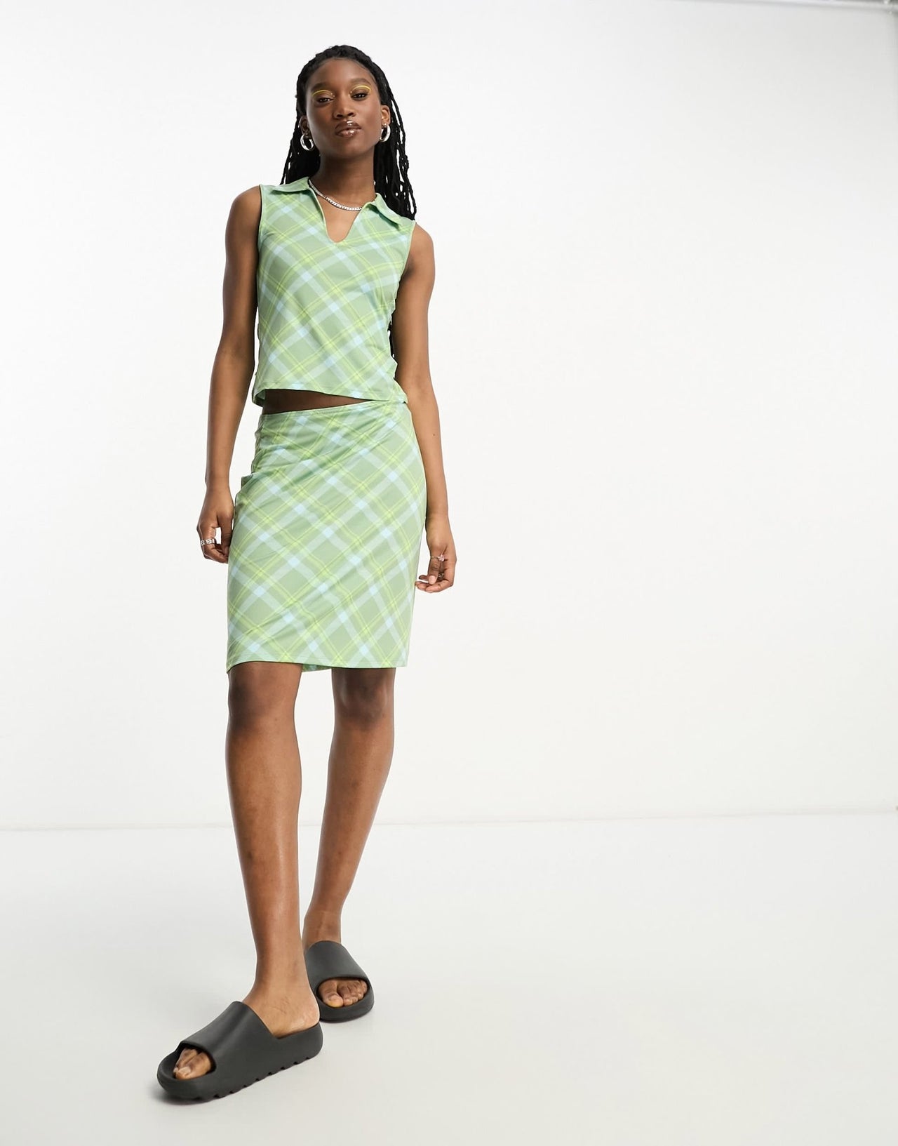 Weekday Phoebe co - ord sleeveless polo top in green and blue check pattern - ASOS Sample Sale EU Store