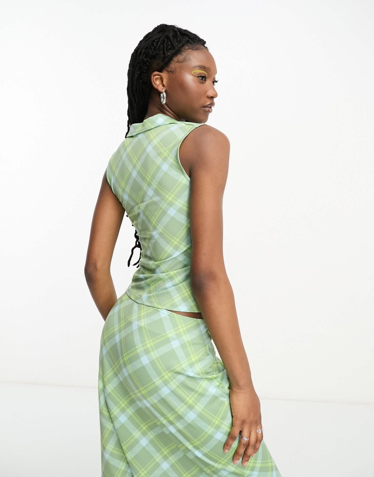 Weekday Phoebe co - ord sleeveless polo top in green and blue check pattern - ASOS Sample Sale EU Store