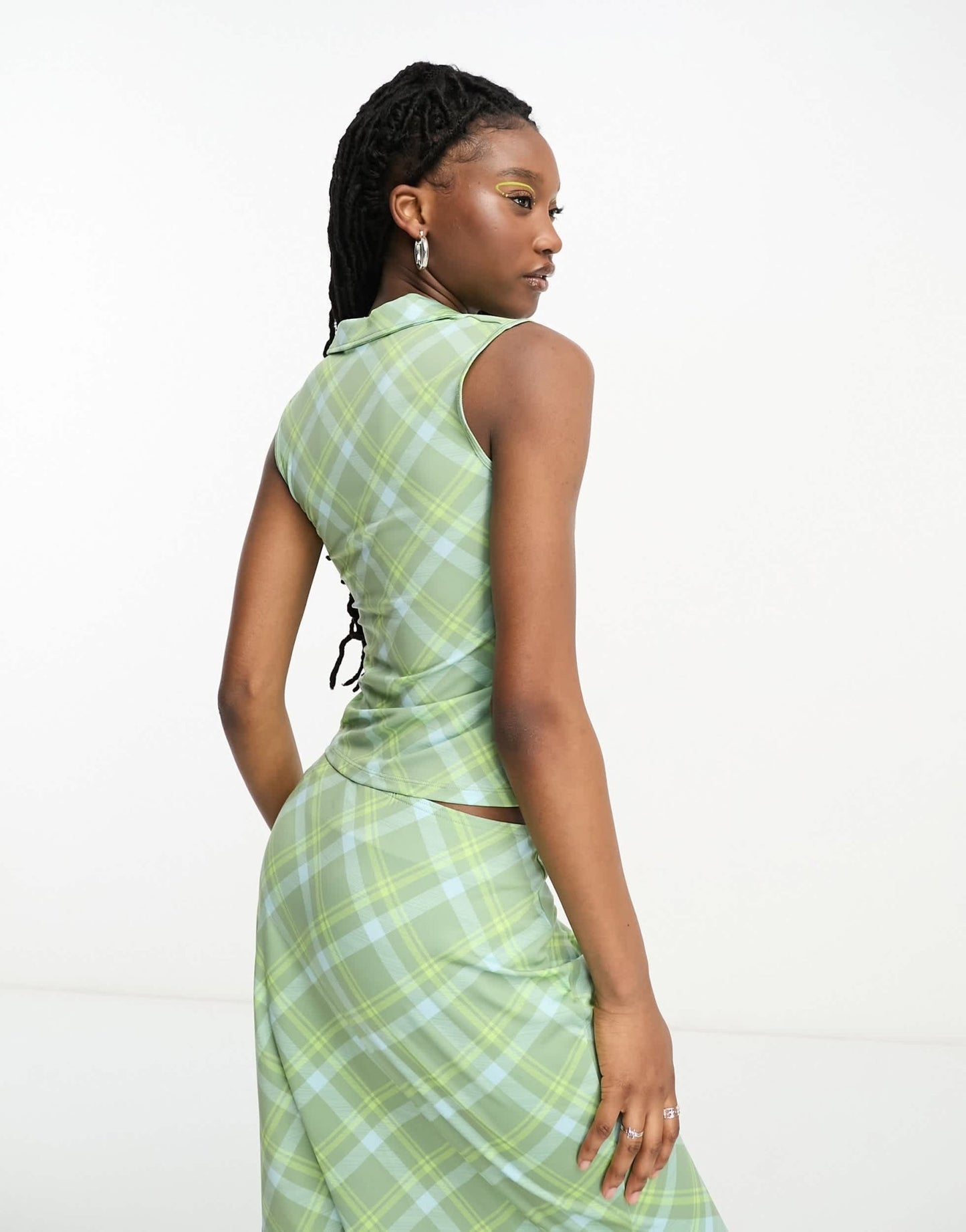 Weekday Phoebe co - ord sleeveless polo top in green and blue check pattern - ASOS Sample Sale EU Store
