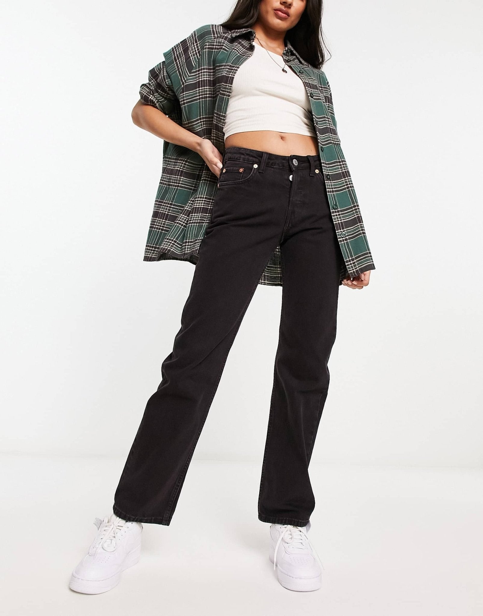 Weekday Pin mid rise straight leg jeans in black - ASOS Sample Sale EU Store