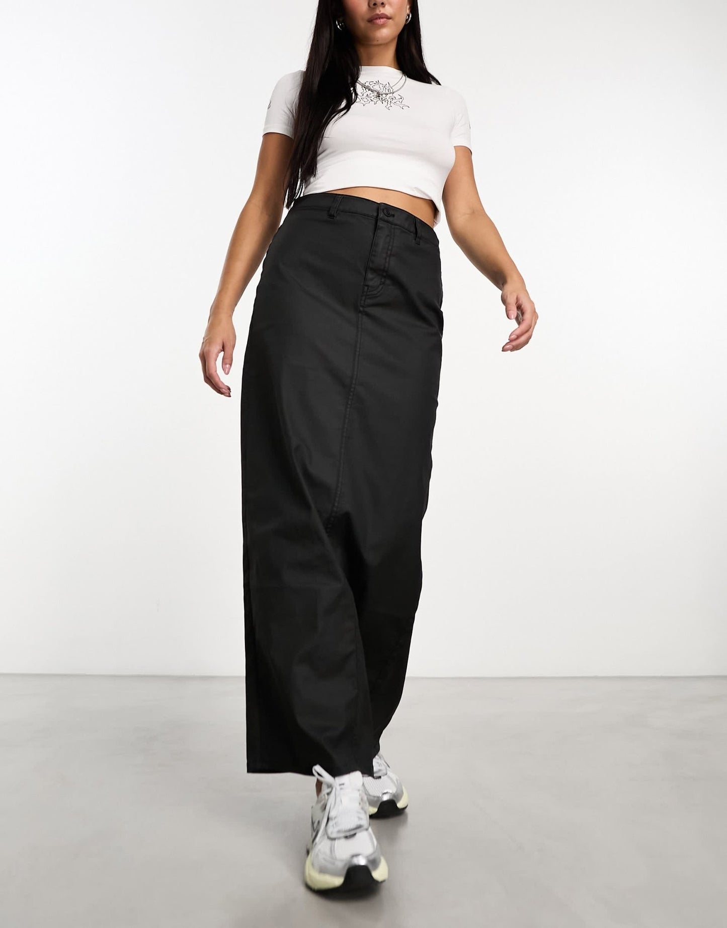 Weekday Rose wax coated maxi skirt with split in black - ASOS Sample Sale EU Store