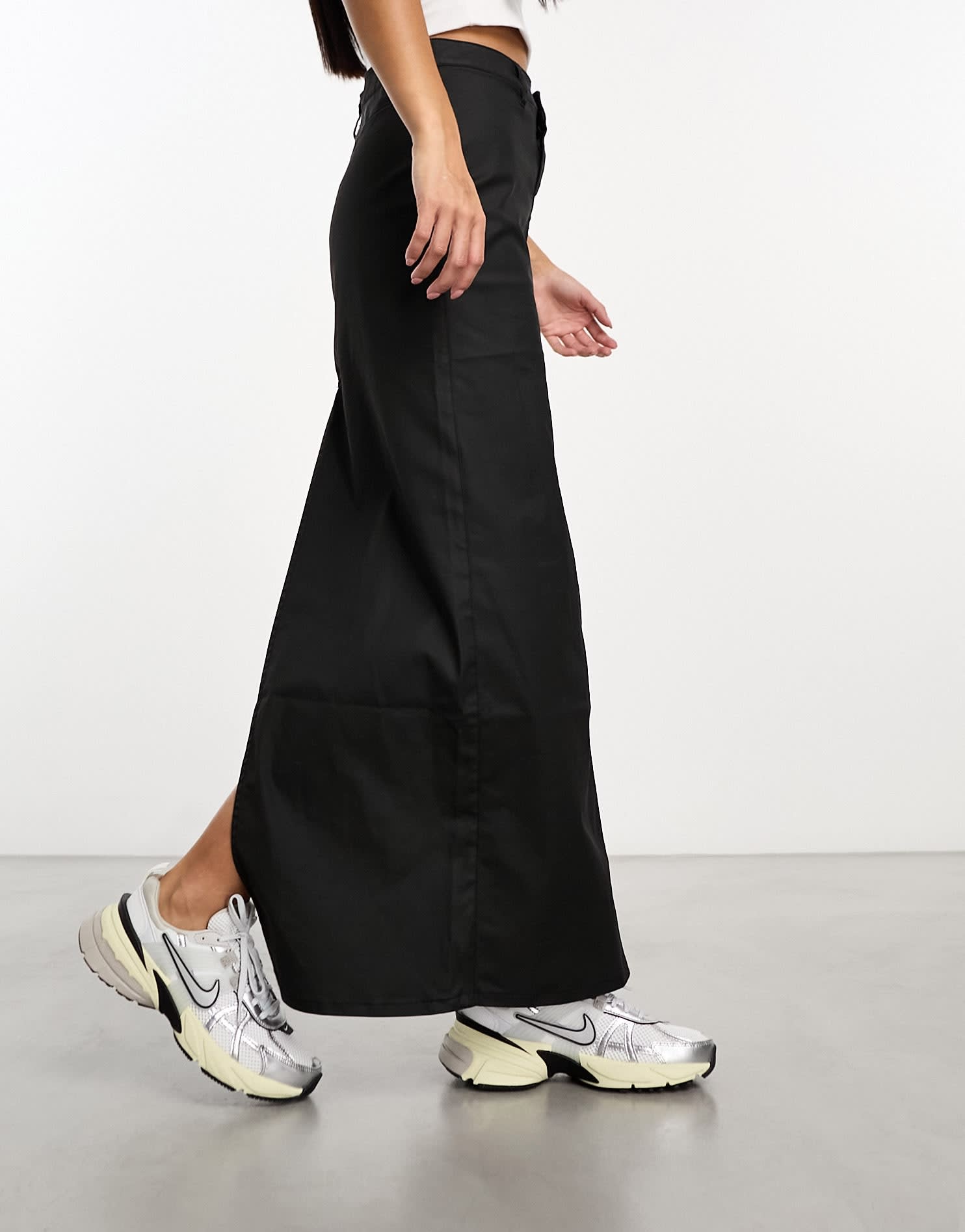 Weekday Rose wax coated maxi skirt with split in black - ASOS Sample Sale EU Store