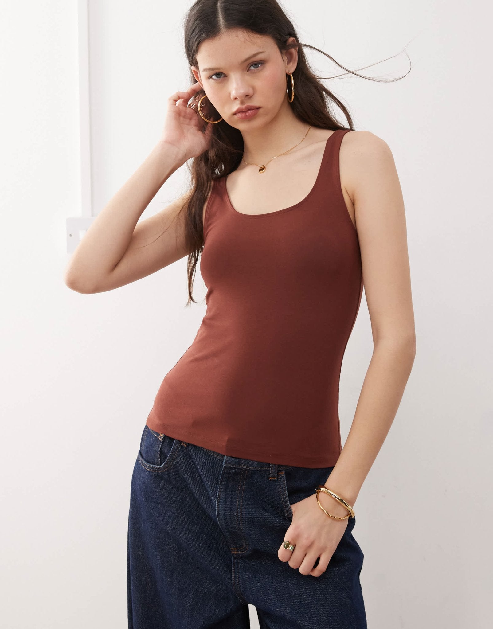 Weekday square neck scoop back vest top in burgundy - ASOS Sample Sale EU Store