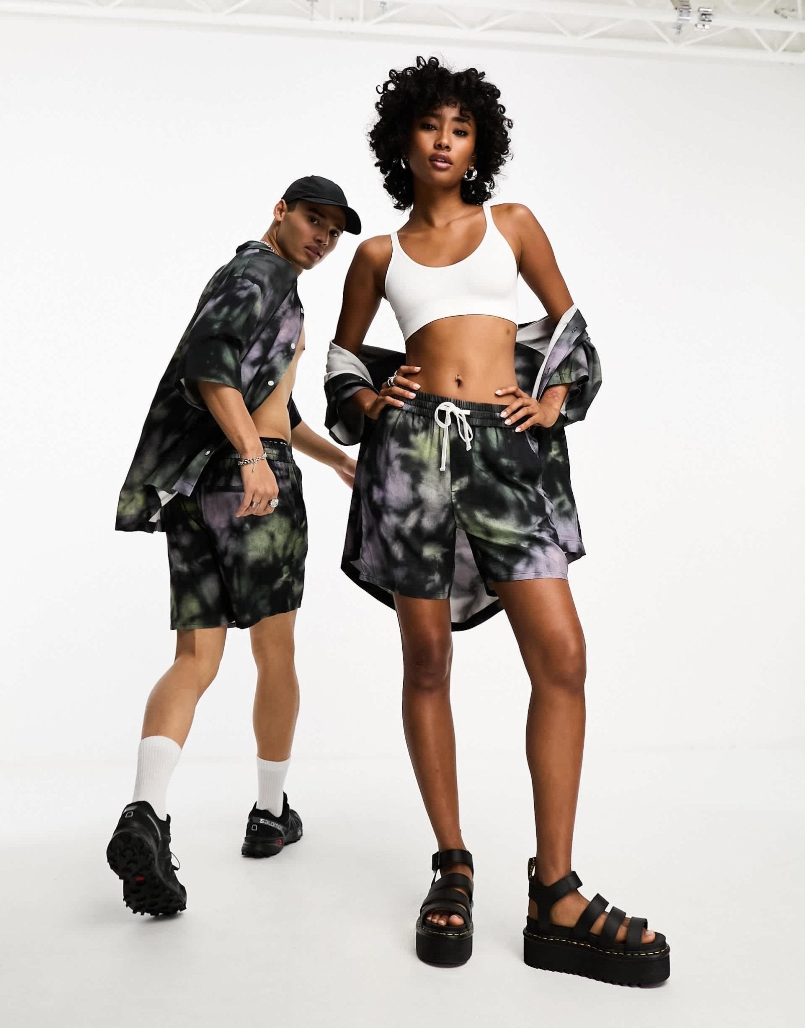 Weekday Unisex co - ord regular shorts in black print exclusive to ASOS - ASOS Sample Sale EU Store