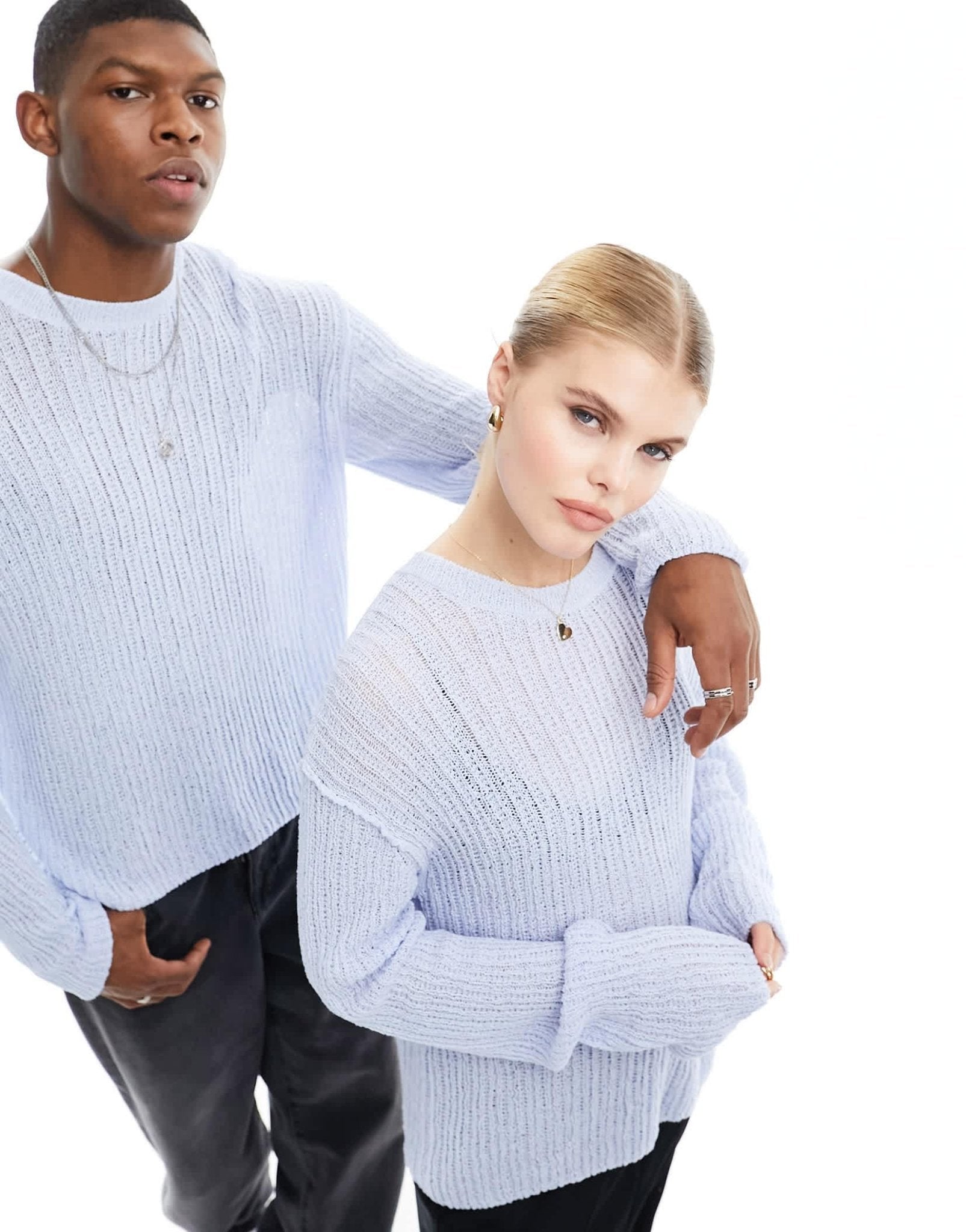 Weekday Unisex open - knit jumper in pale blue exclusive to ASOS - ASOS Sample Sale EU Store