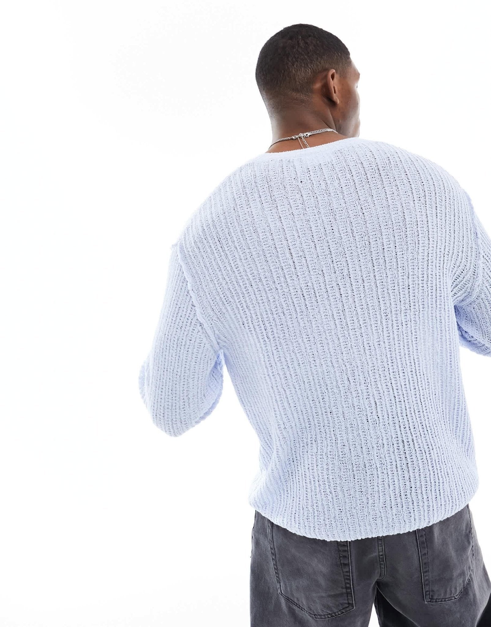 Weekday Unisex open - knit jumper in pale blue exclusive to ASOS - ASOS Sample Sale EU Store