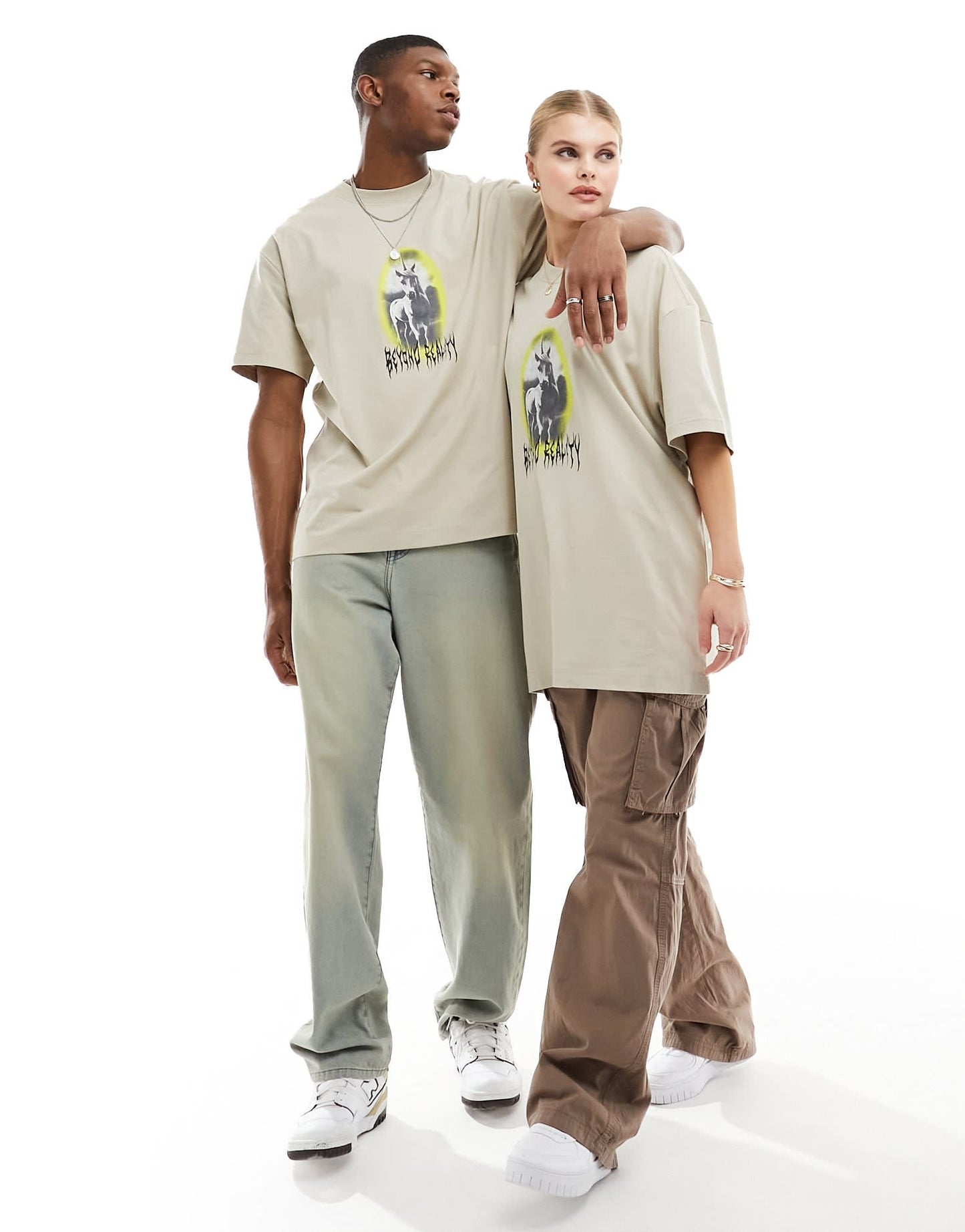 Weekday Unisex oversized t-shirt with dream reality print in stone exclusive to ASOS - ASOS Sample Sale EU Store