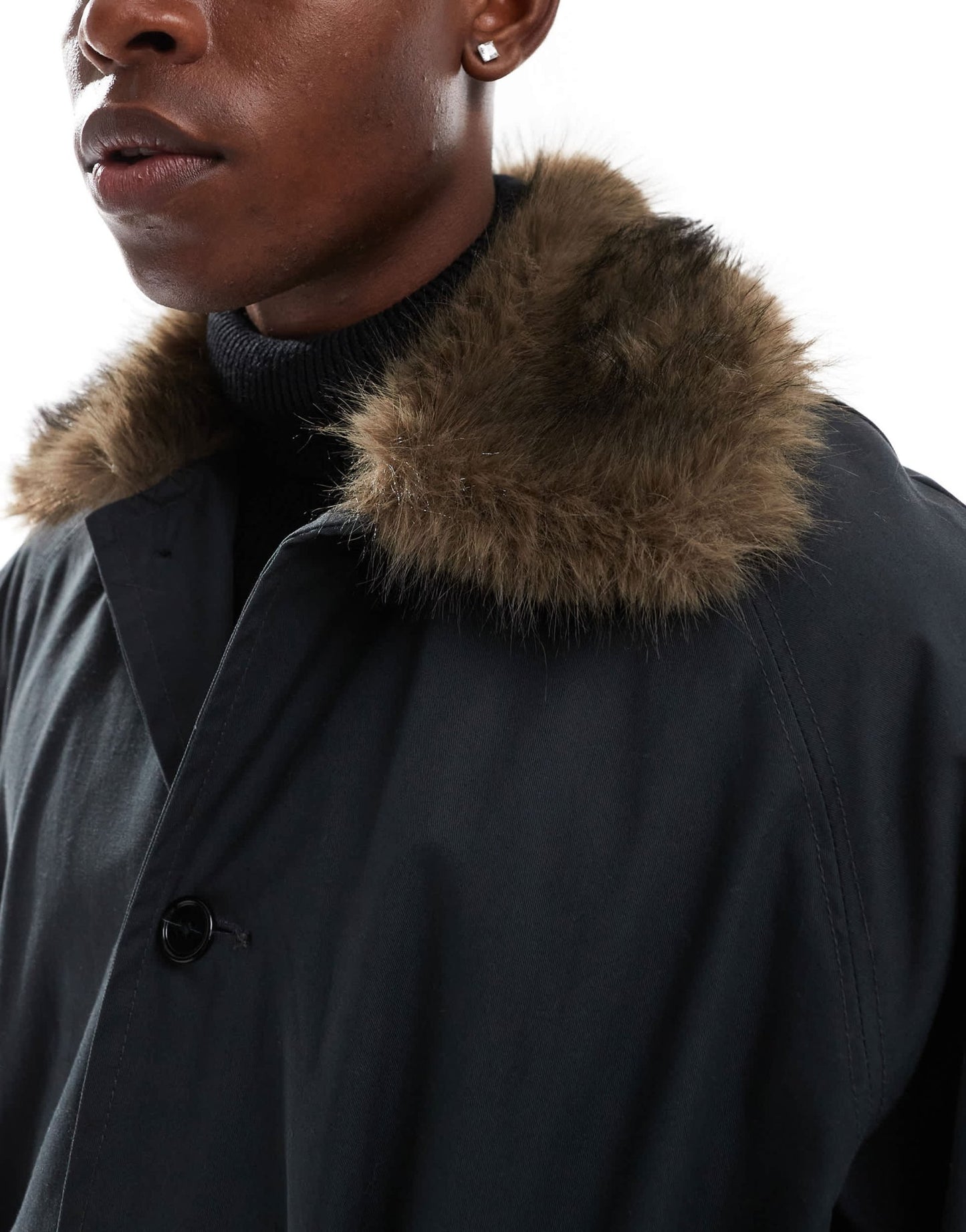 Weekday Wade oversized trench coat with faux fur collar in off - black - ASOS Sample Sale EU Store