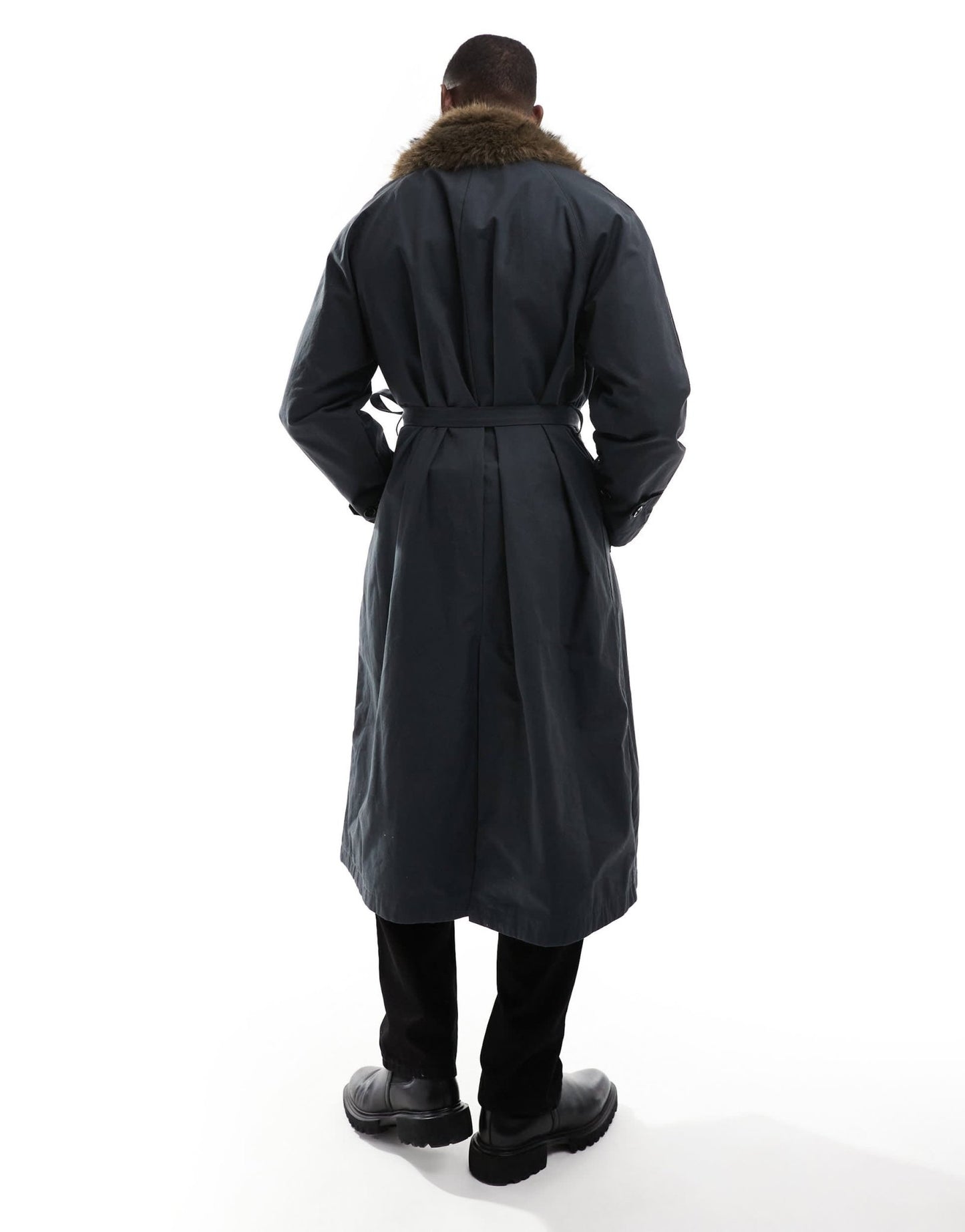 Weekday Wade oversized trench coat with faux fur collar in off - black - ASOS Sample Sale EU Store