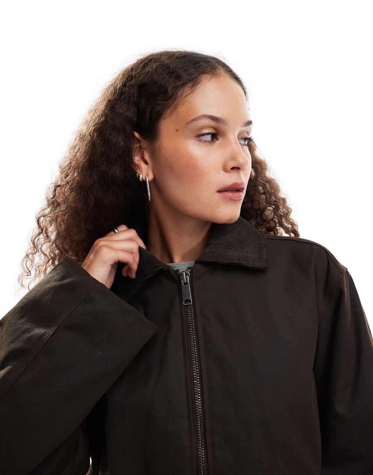 Weekday wax coated barn jacket in dark brown with contrast cord collar - ASOS Sample Sale EU Store