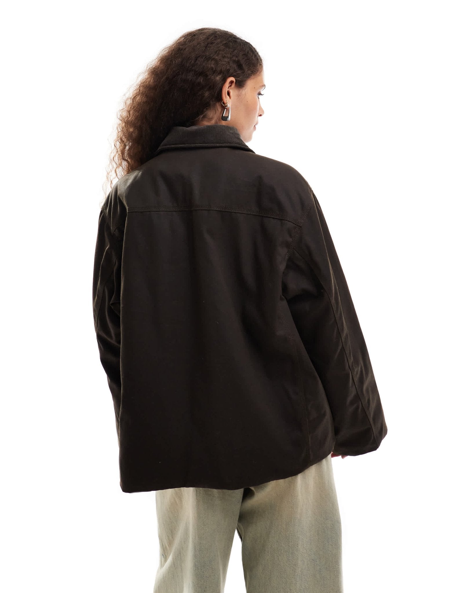 Weekday wax coated barn jacket in dark brown with contrast cord collar - ASOS Sample Sale EU Store