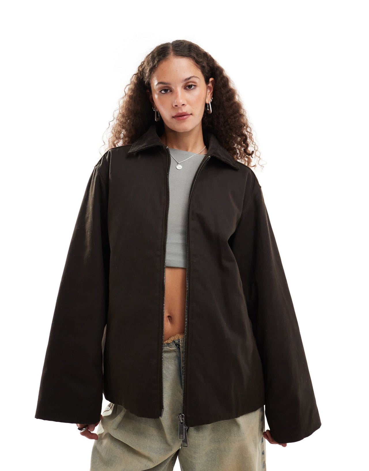Weekday wax coated barn jacket in dark brown with contrast cord collar - ASOS Sample Sale EU Store