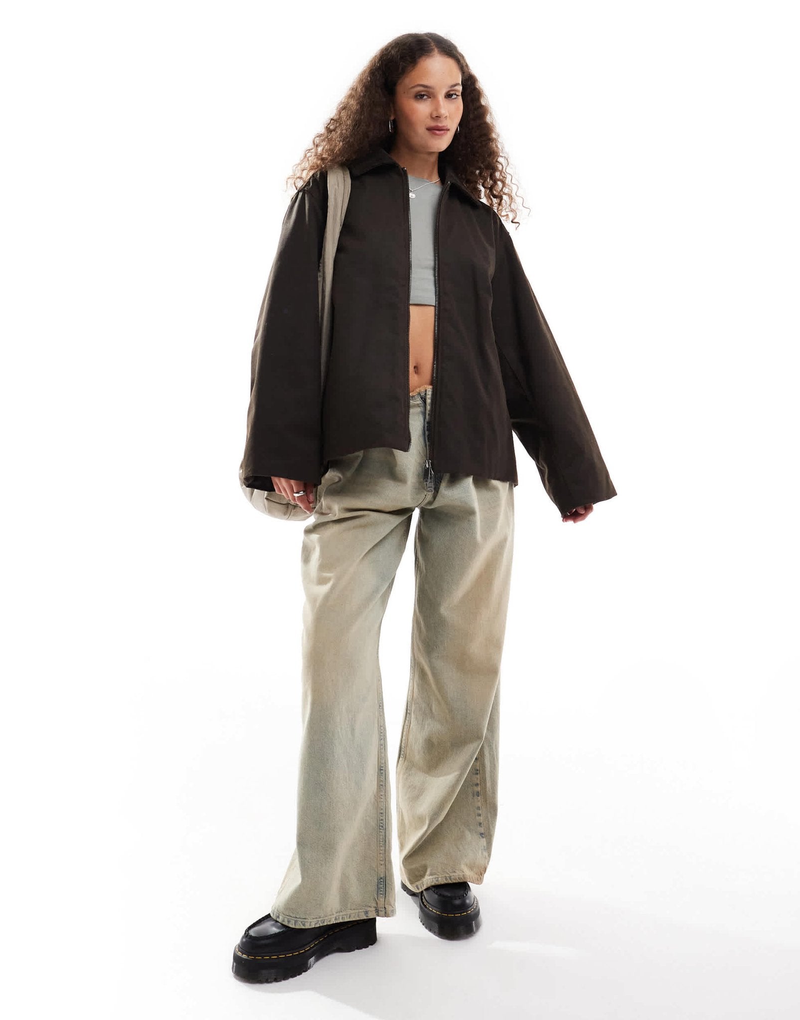 Weekday wax coated barn jacket in dark brown with contrast cord collar - ASOS Sample Sale EU Store
