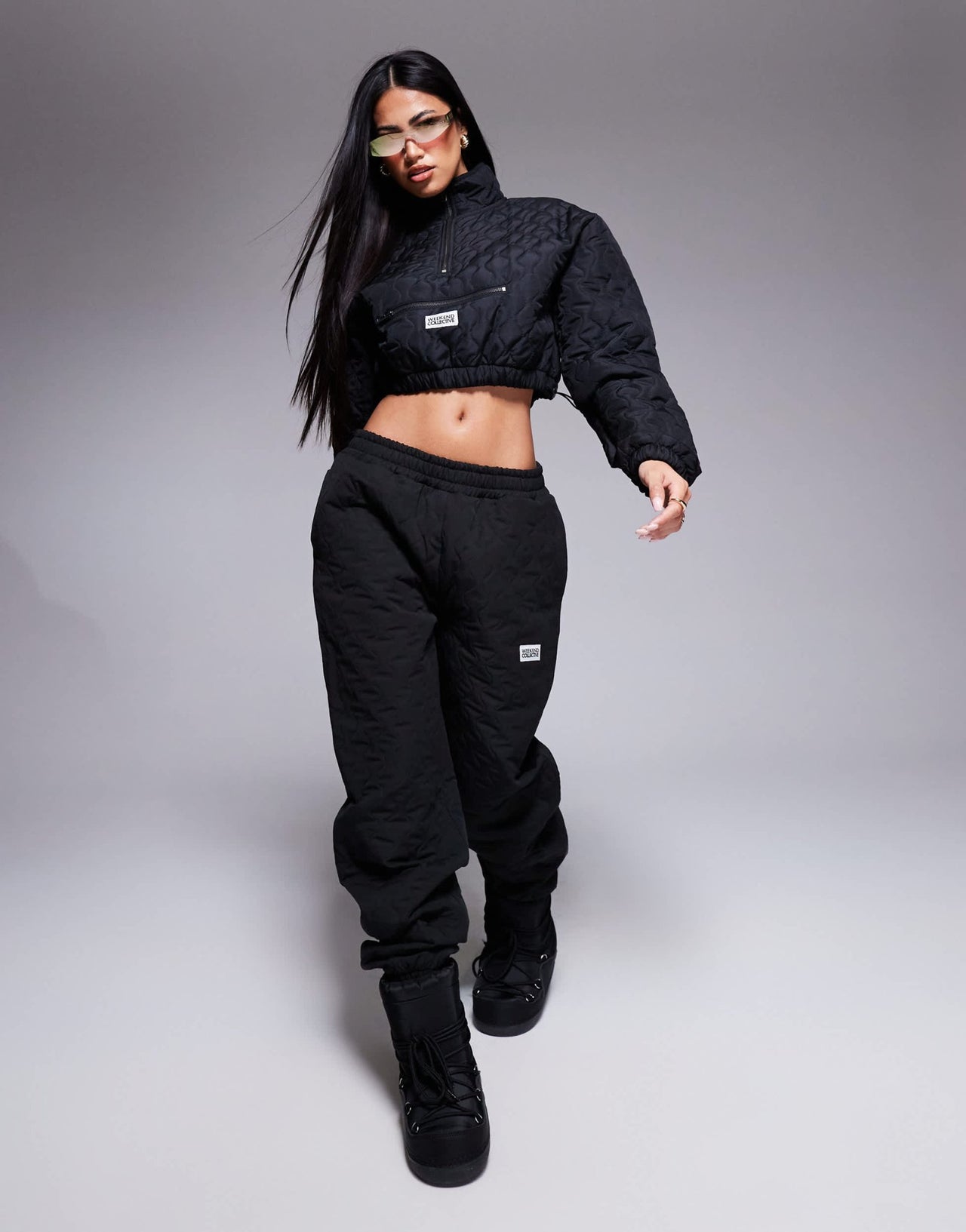 Weekend Collective co - ord quilted nylon cropped half zip pull over jacket in black - ASOS Sample Sale EU Store