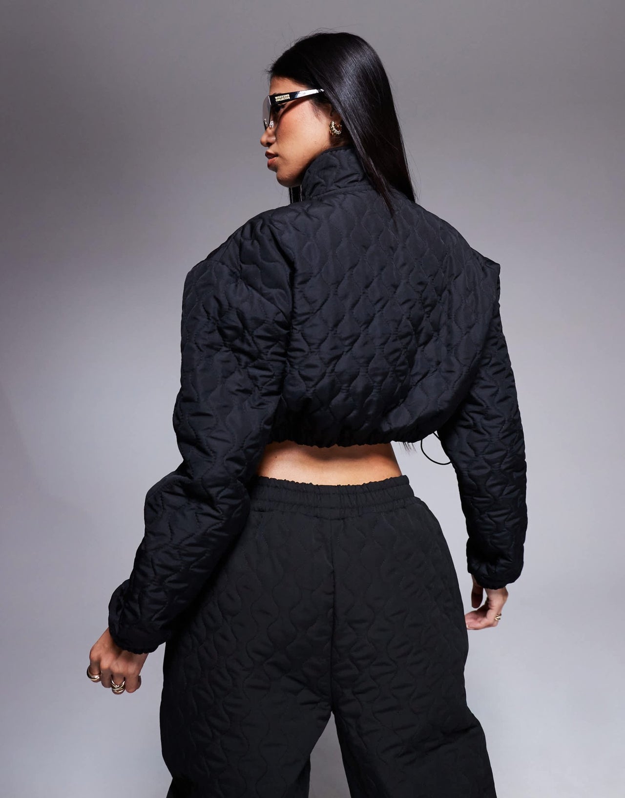 Weekend Collective co - ord quilted nylon cropped half zip pull over jacket in black - ASOS Sample Sale EU Store