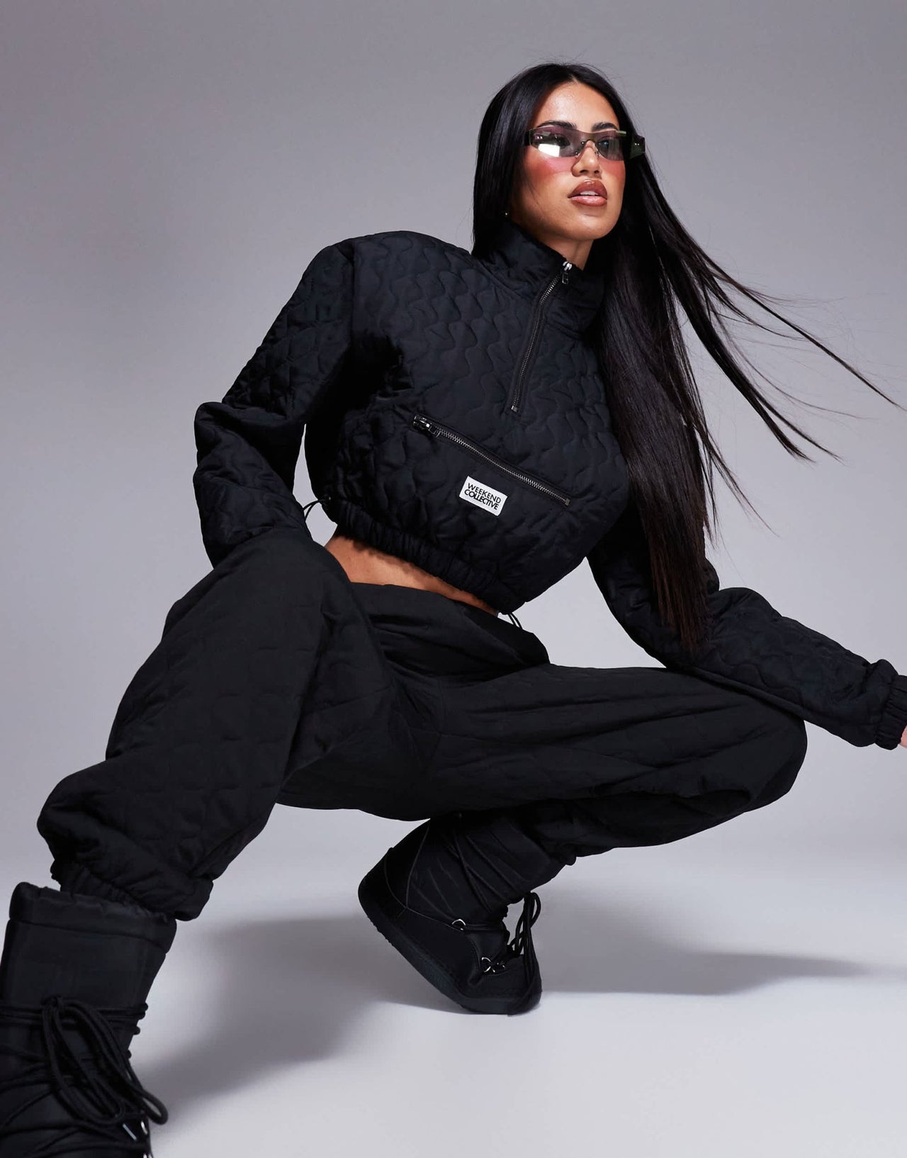 Weekend Collective co - ord quilted nylon cropped half zip pull over jacket in black - ASOS Sample Sale EU Store