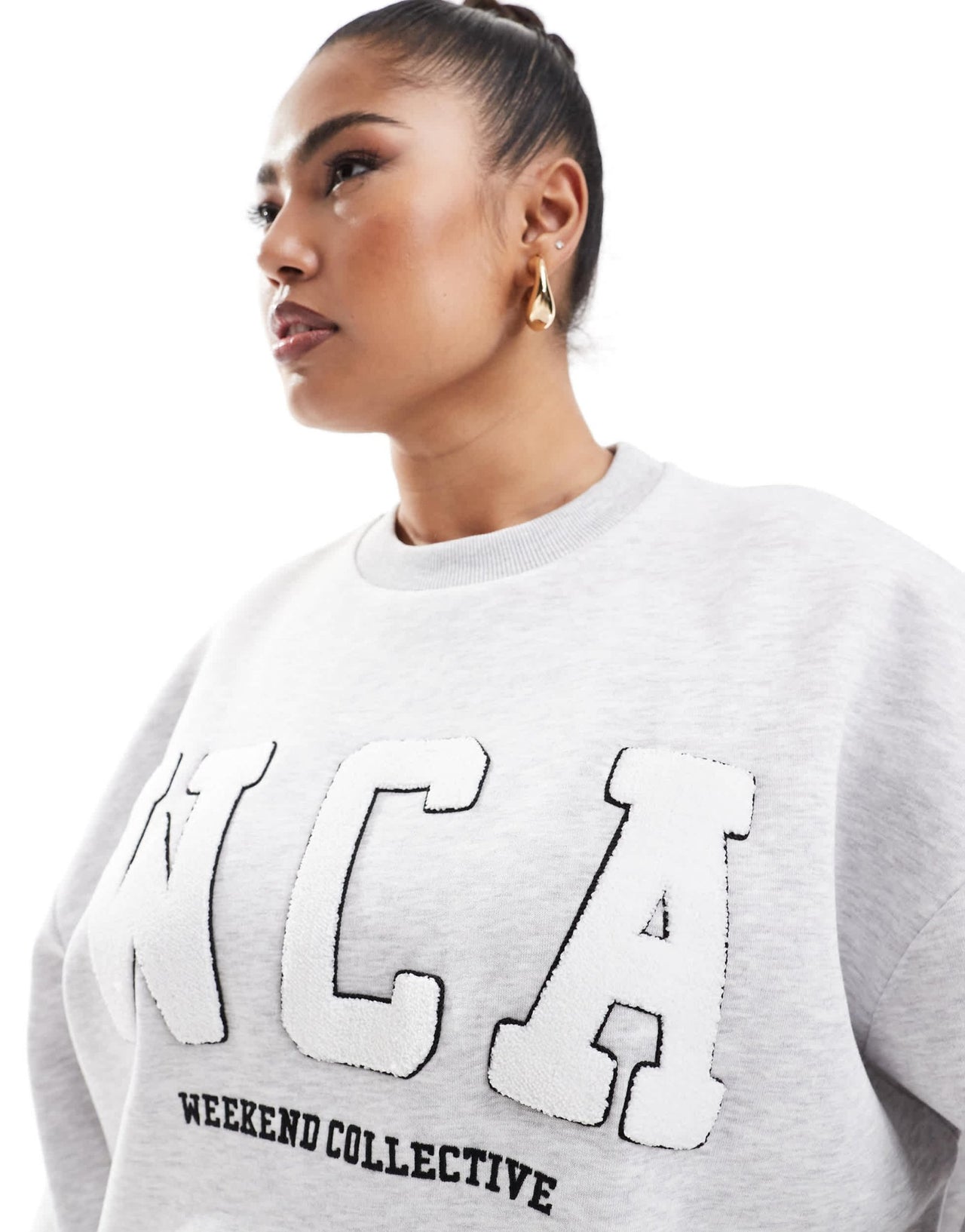 Weekend Collective Curve sweat with varsity logo in grey marl - ASOS Sample Sale EU Store