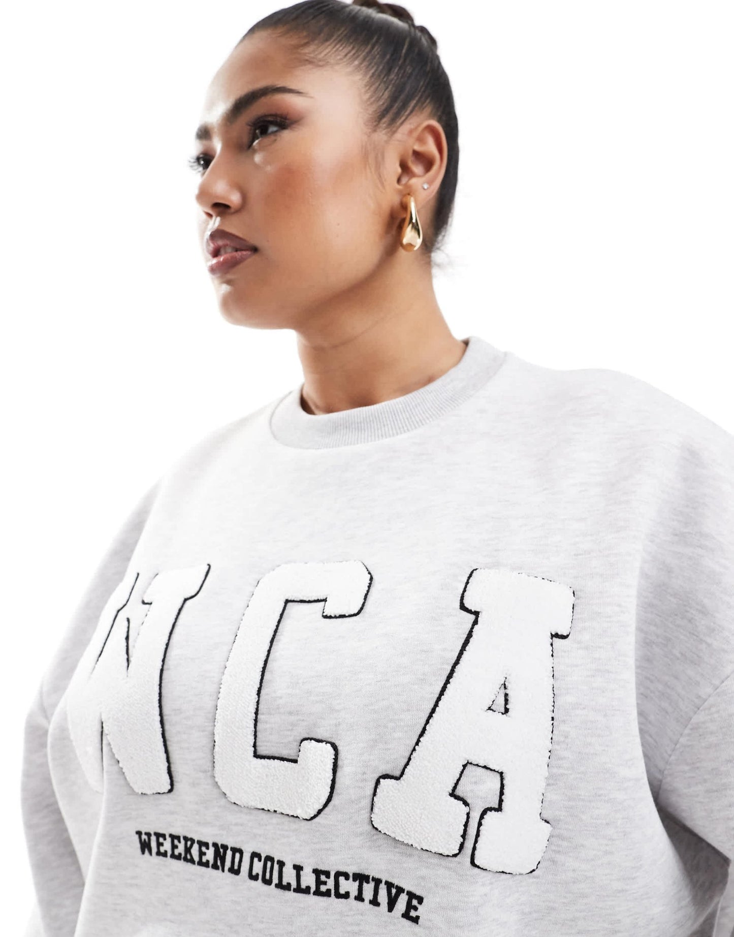 Weekend Collective Curve sweat with varsity logo in grey marl - ASOS Sample Sale EU Store