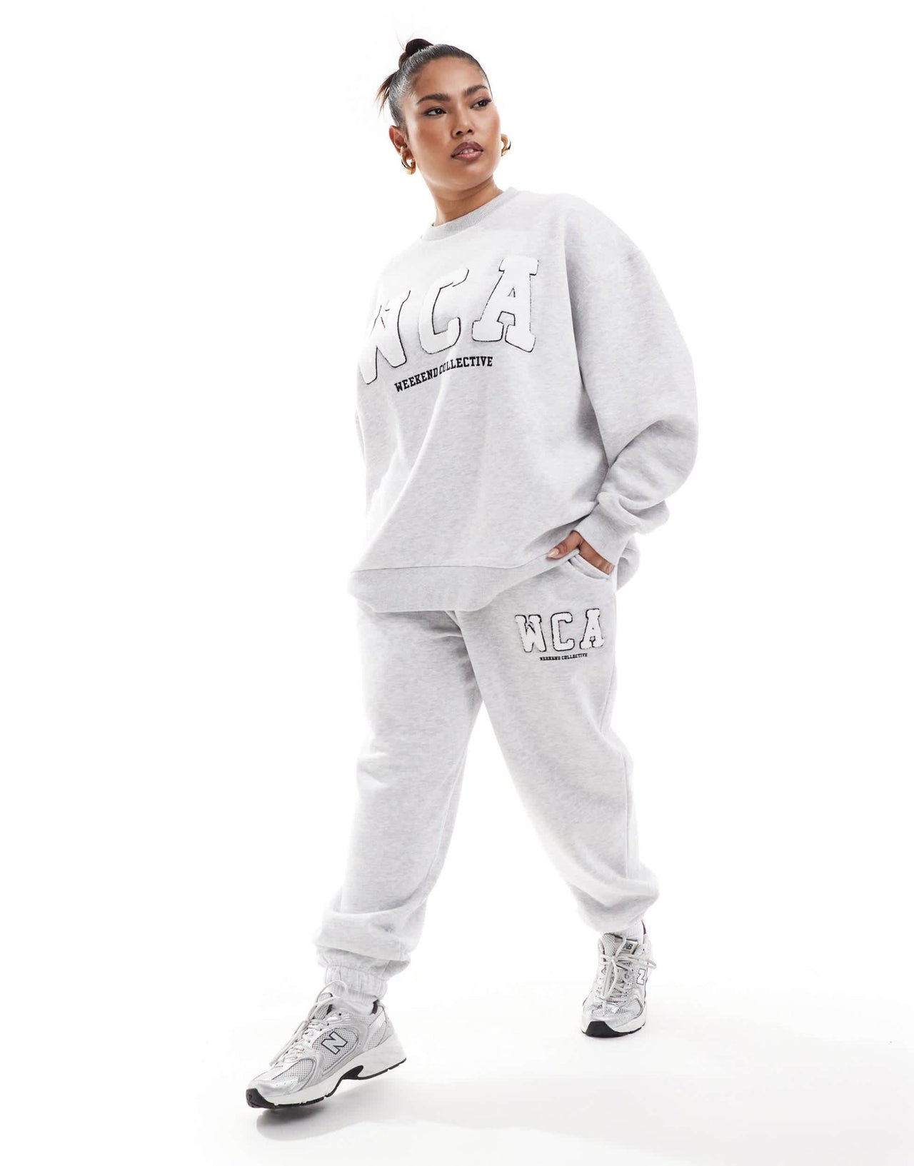 Weekend Collective Curve sweat with varsity logo in grey marl - ASOS Sample Sale EU Store