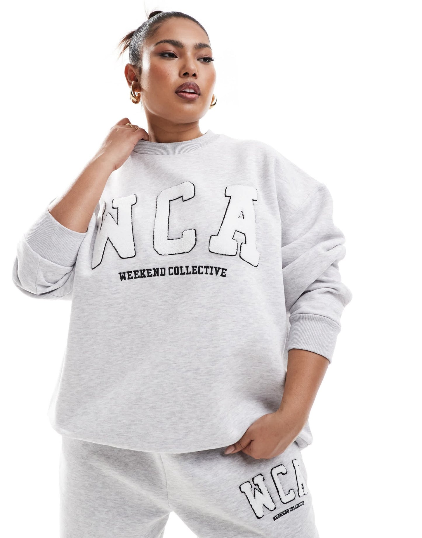 Weekend Collective Curve sweat with varsity logo in grey marl - ASOS Sample Sale EU Store