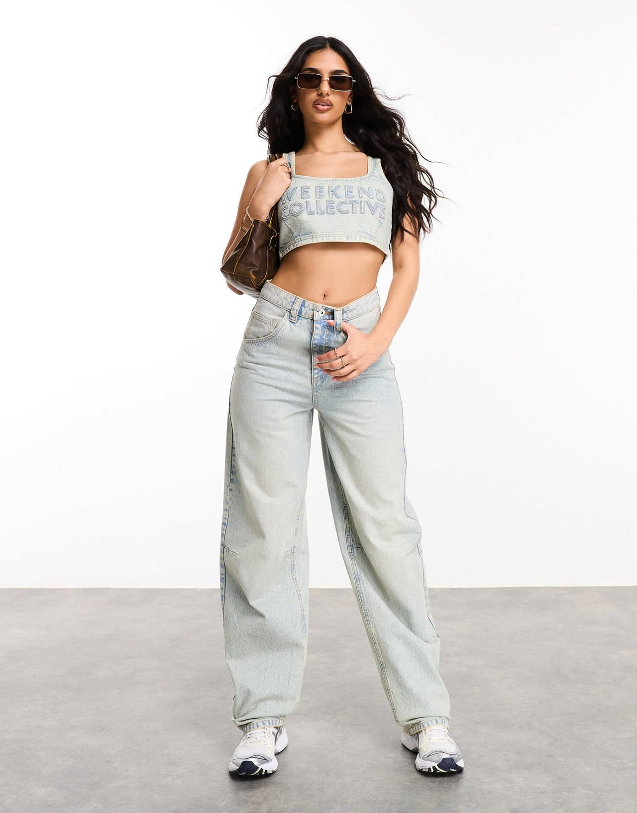 Weekend Collective denim bralet with raw edge logo - ASOS Sample Sale EU Store