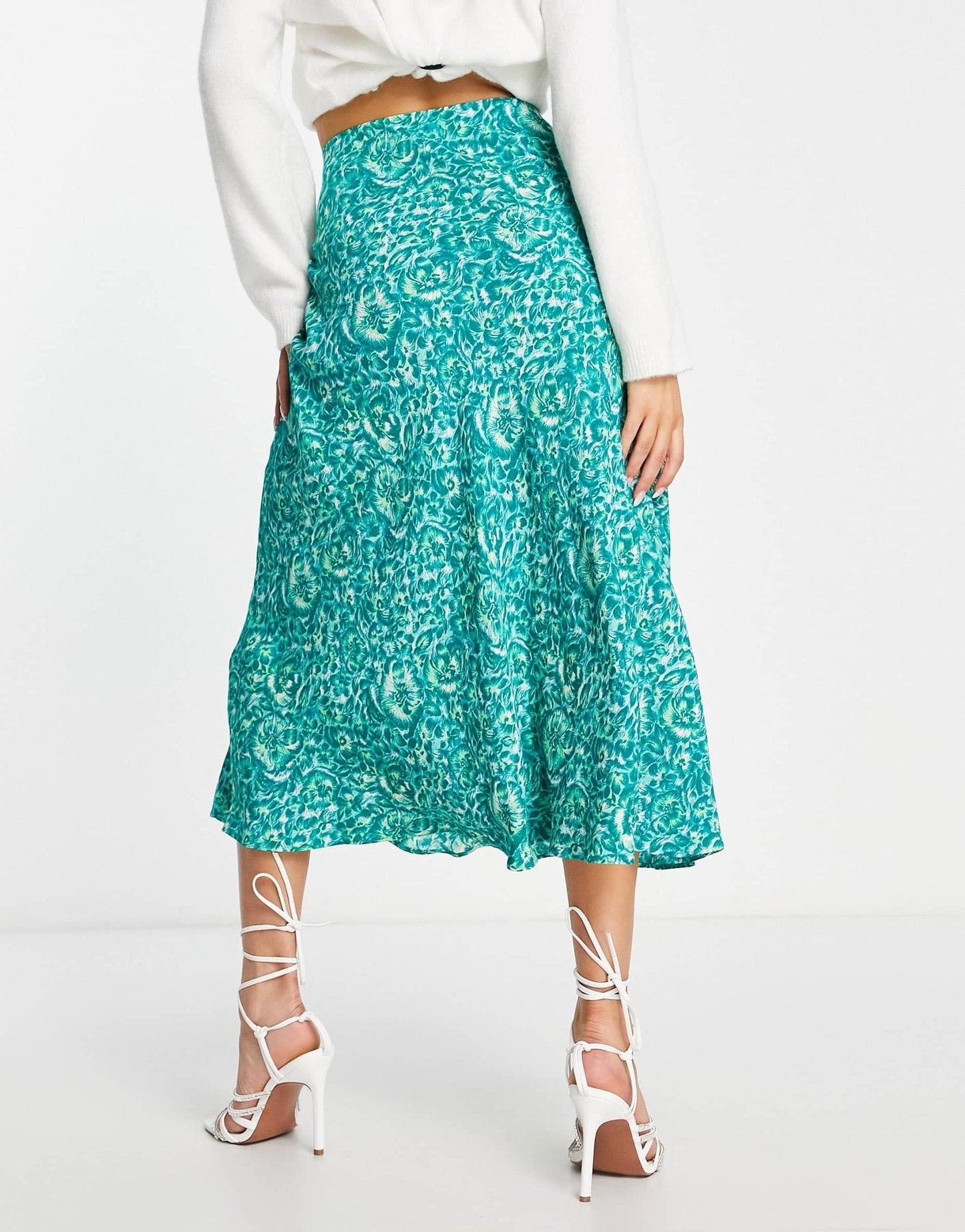 Whistles bias cut midi skirt in green peony print - ASOS Sample Sale EU Store