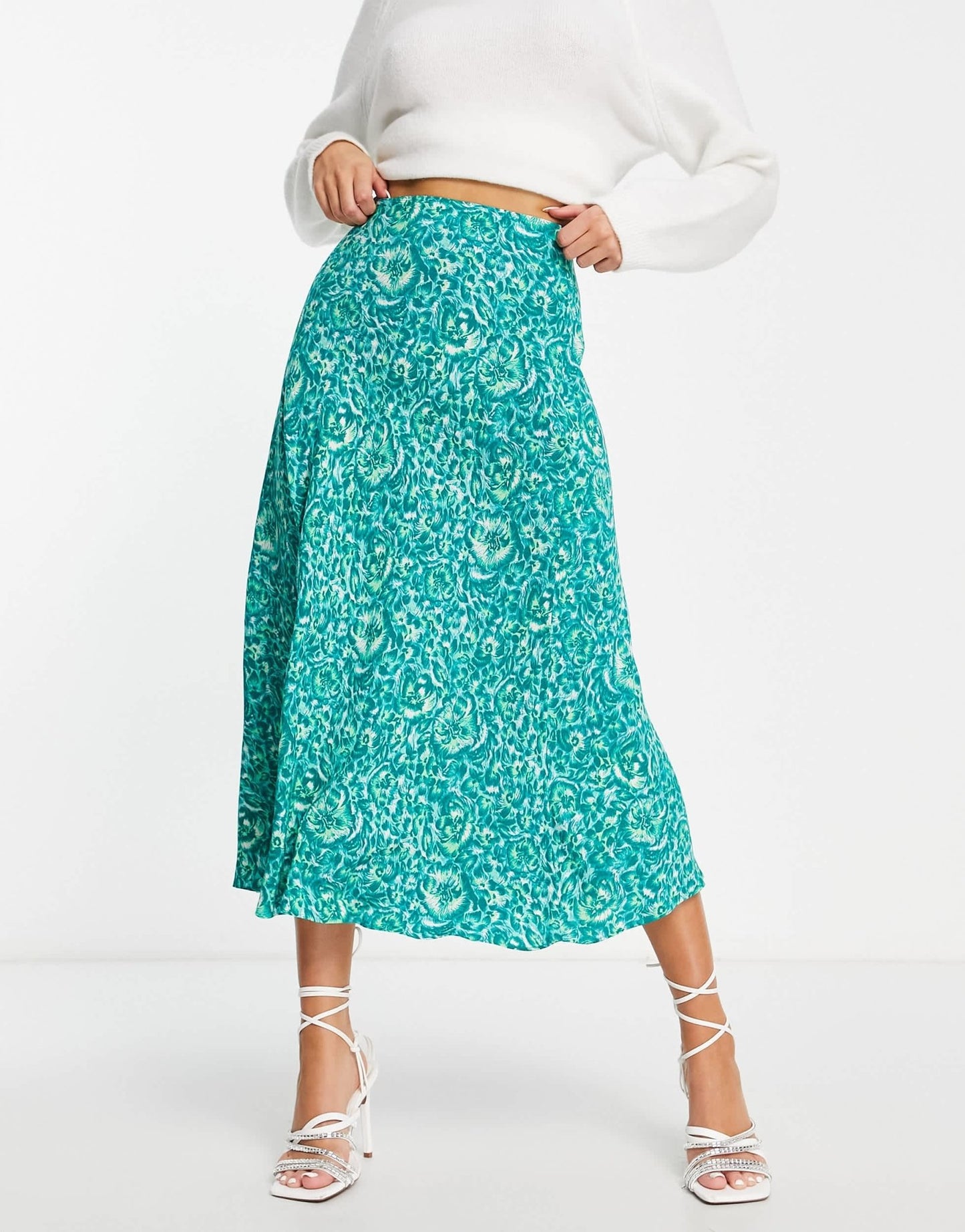 Whistles bias cut midi skirt in green peony print - ASOS Sample Sale EU Store