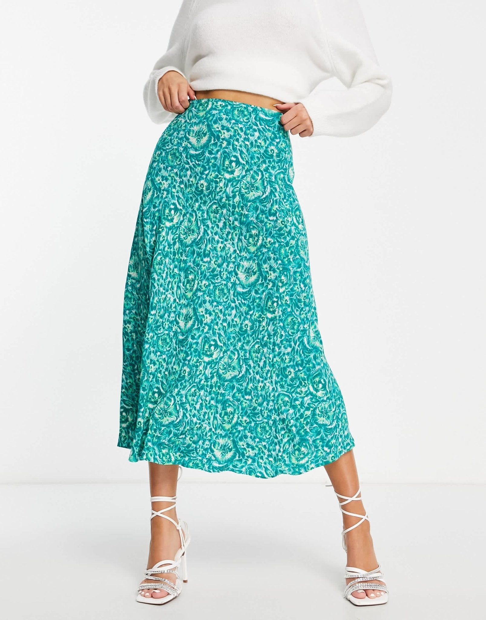 Whistles bias cut midi skirt in green peony print - ASOS Sample Sale EU Store