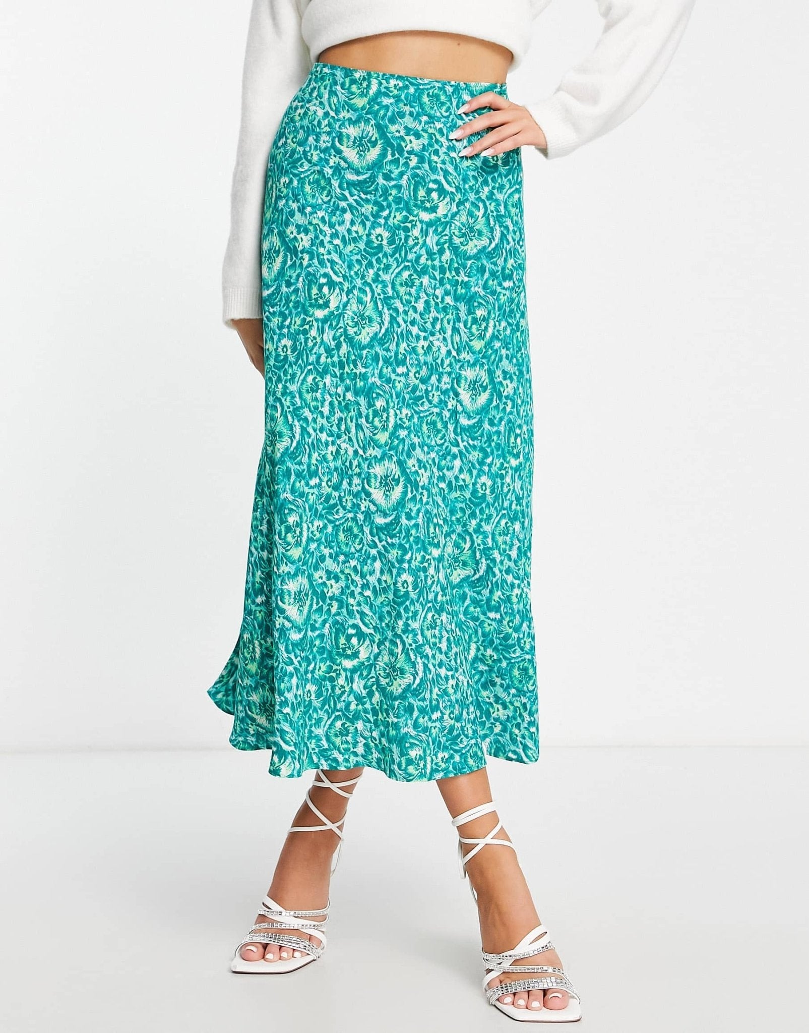 Whistles bias cut midi skirt in green peony print - ASOS Sample Sale EU Store
