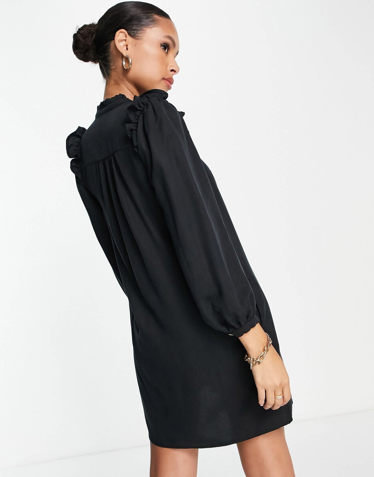 Whistles button front mini dress with shoulder detail in black - ASOS Sample Sale EU Store