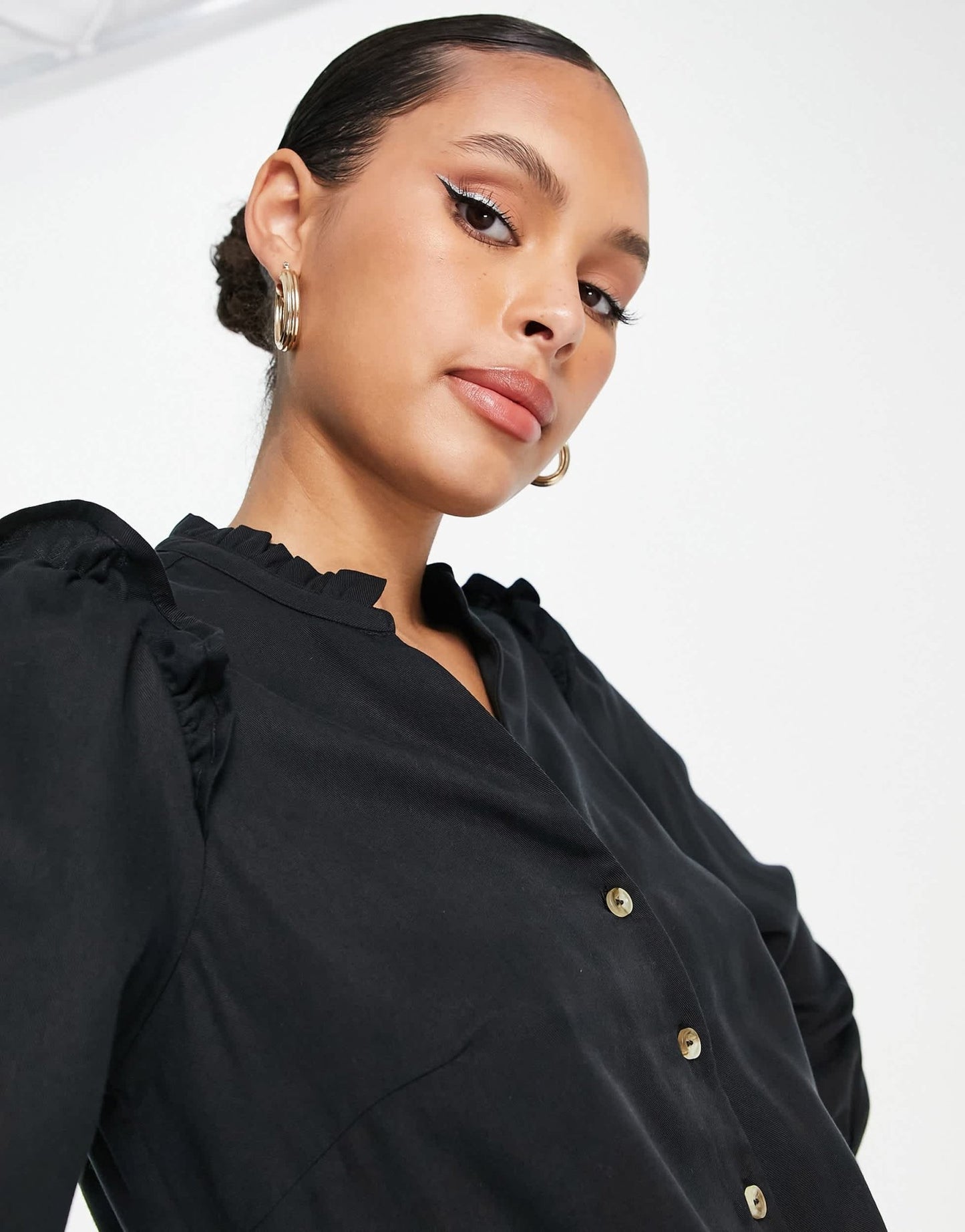Whistles button front mini dress with shoulder detail in black - ASOS Sample Sale EU Store
