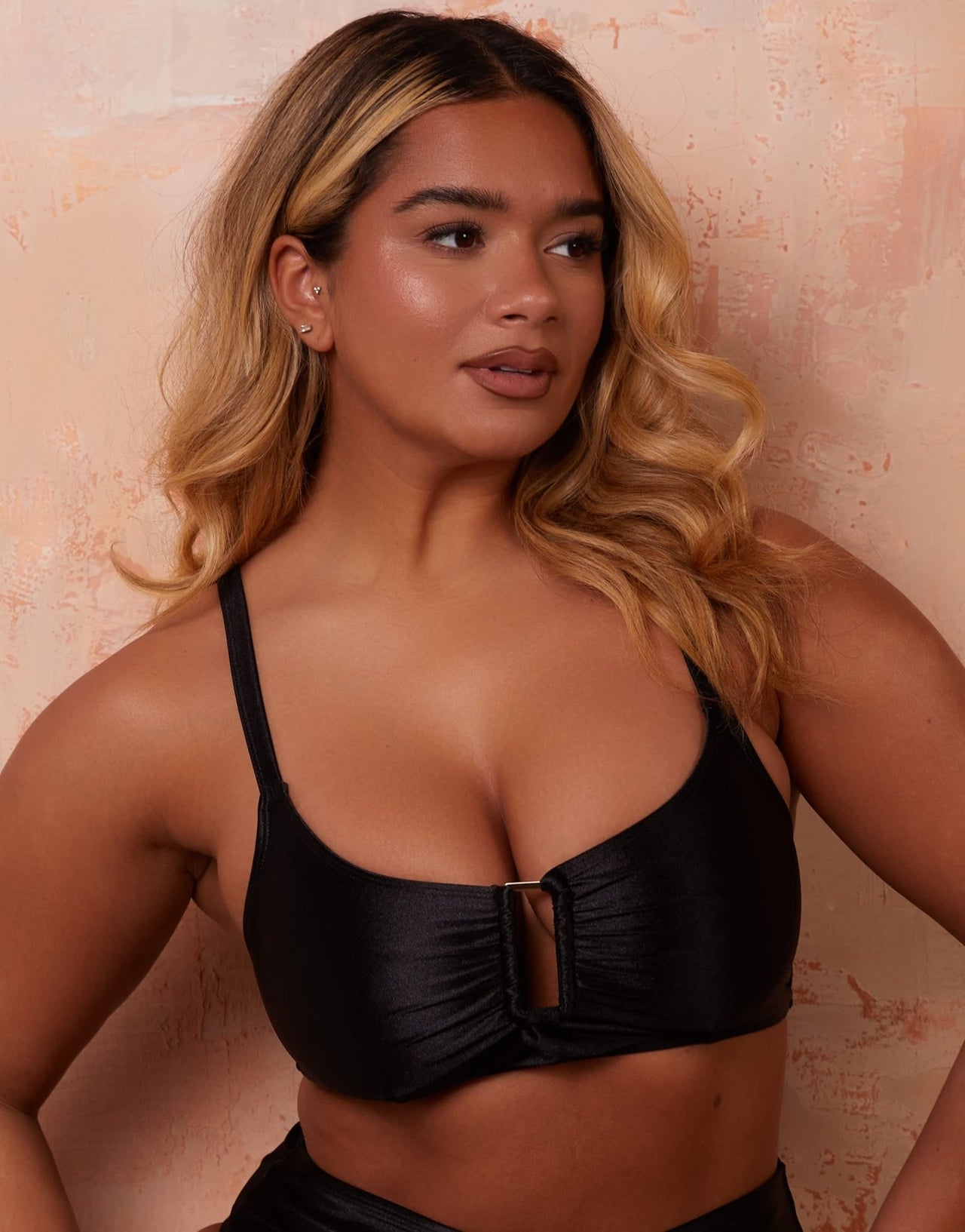 Wolf & Whistle X Natalie Gessey Fuller Bust bikini top with gold ring detail - ASOS Sample Sale EU Store