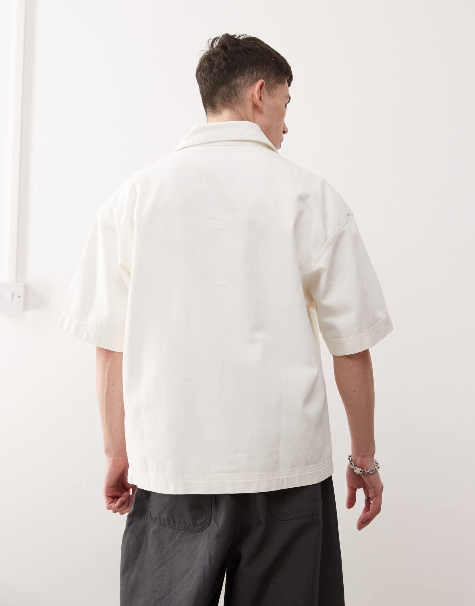 Wrangler Casey Jones workwear short sleeve loose twill overshirt in ecru - ASOS Sample Sale EU Store