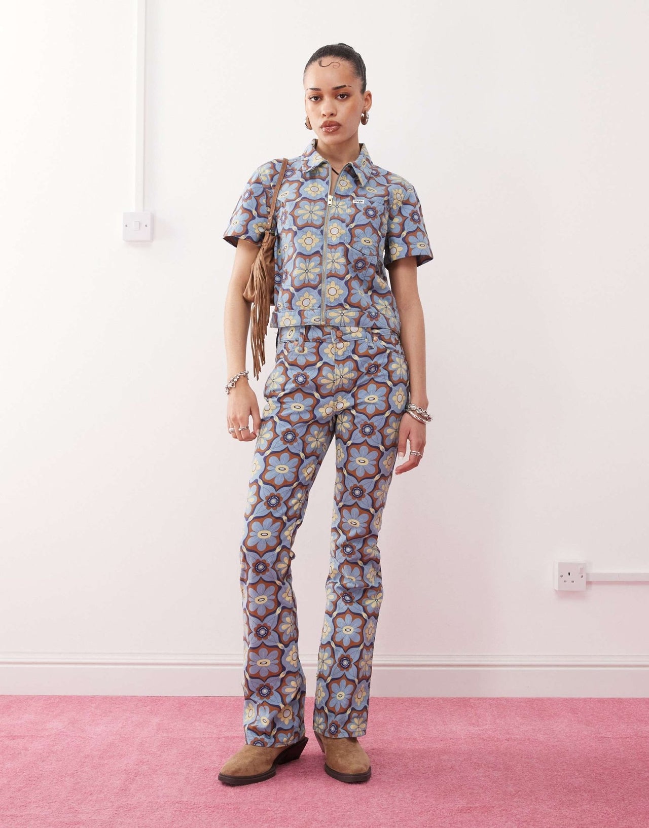 Wrangler co - ord bootcut 70s print jeans in blue - ASOS Sample Sale EU Store