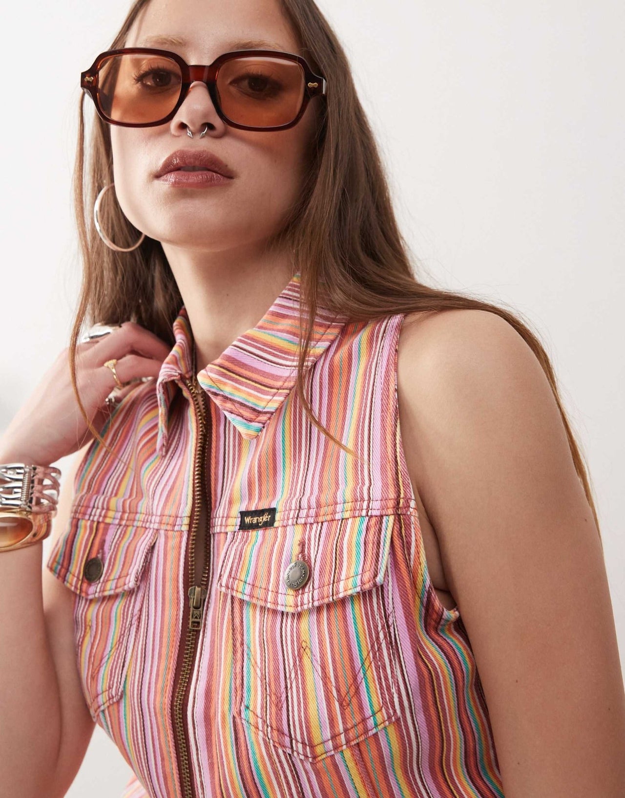Wrangler co - ord zip front vest in pink candy stripe print - ASOS Sample Sale EU Store