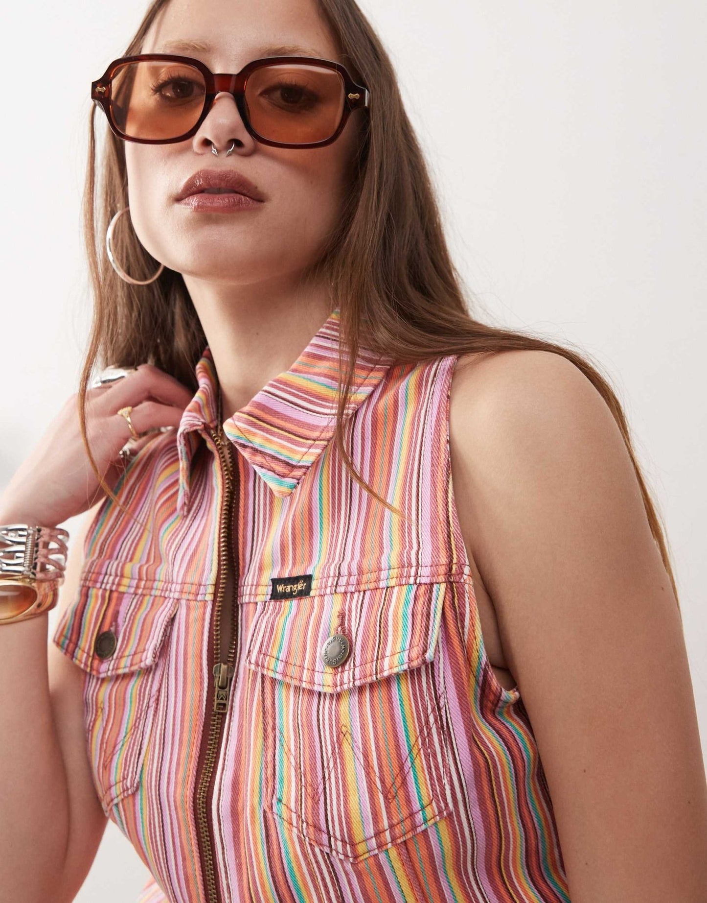 Wrangler co - ord zip front vest in pink candy stripe print - ASOS Sample Sale EU Store