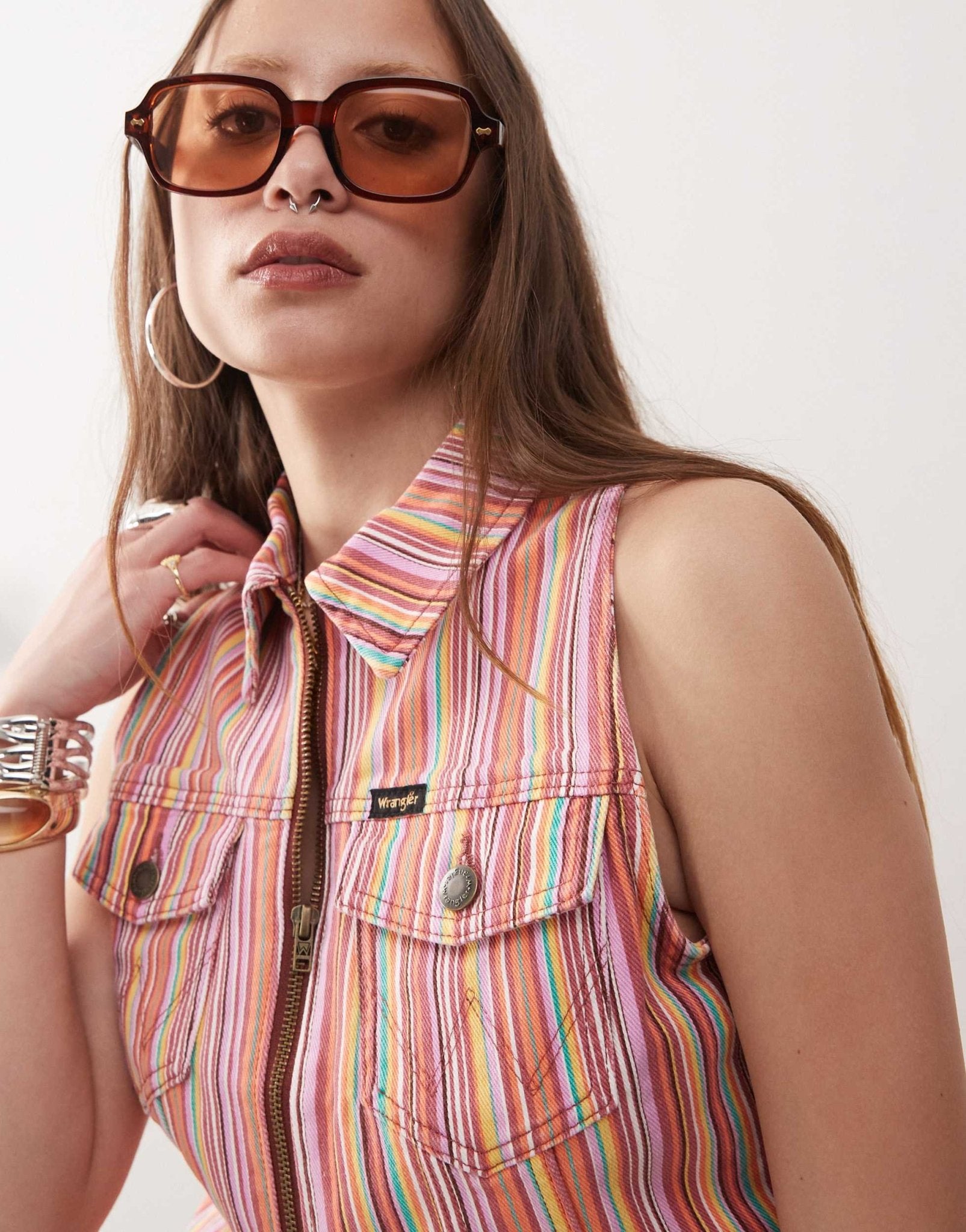 Wrangler co - ord zip front vest in pink candy stripe print - ASOS Sample Sale EU Store