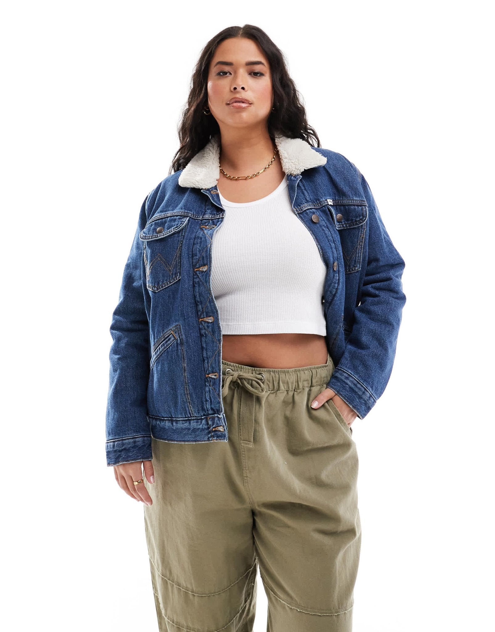 Wrangler plus sherpa - lined denim jacket in deep blue - ASOS Sample Sale EU Store